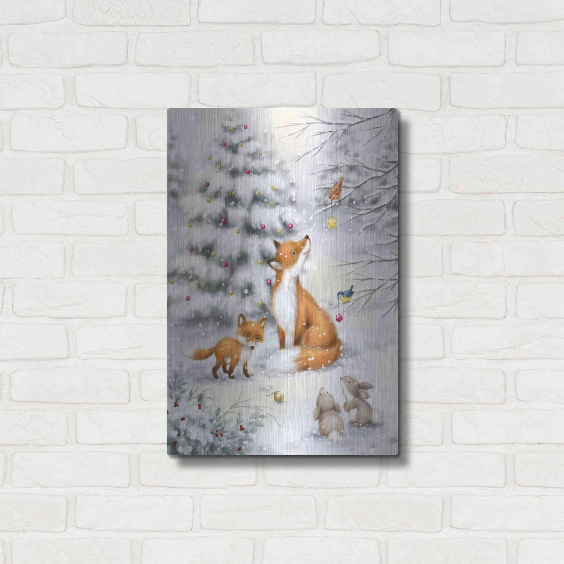 Luxe Metal Art 'Fox in forest' by Makiko, Metal Wall Art,16x24