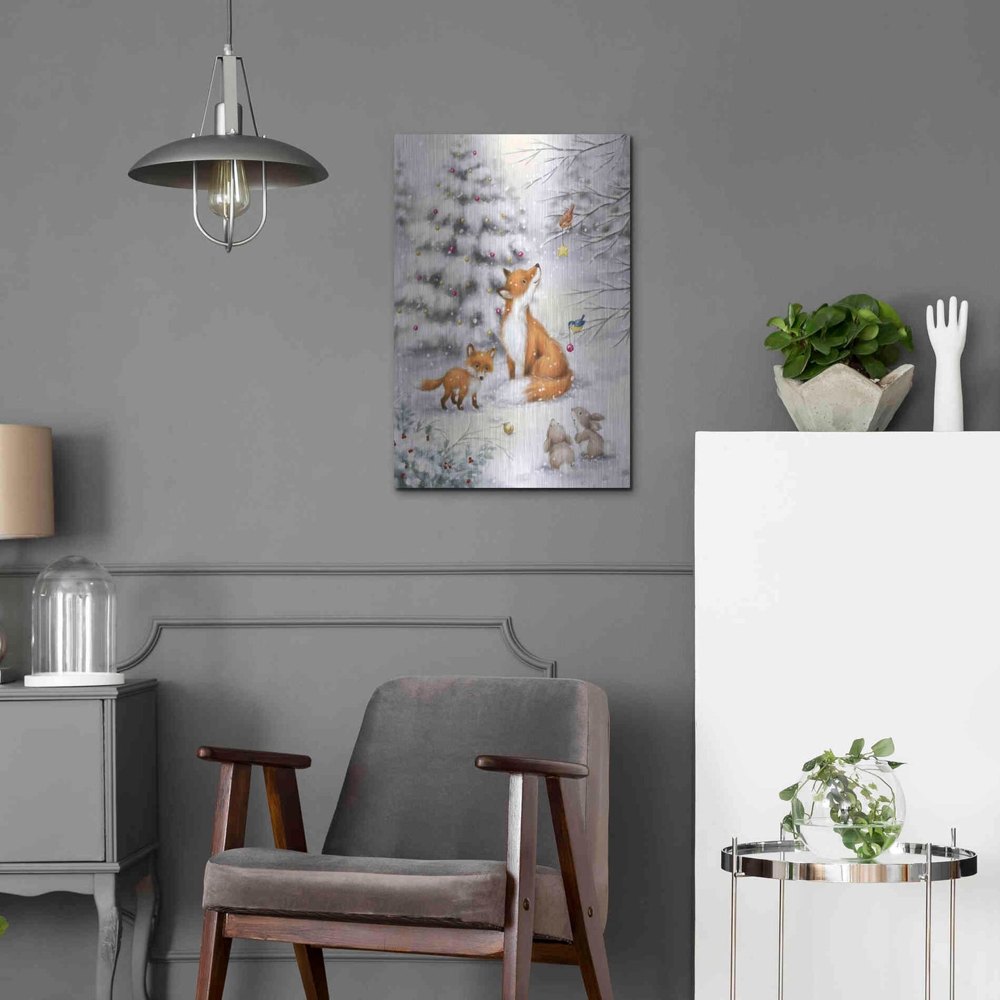 Luxe Metal Art 'Fox in forest' by Makiko, Metal Wall Art,16x24