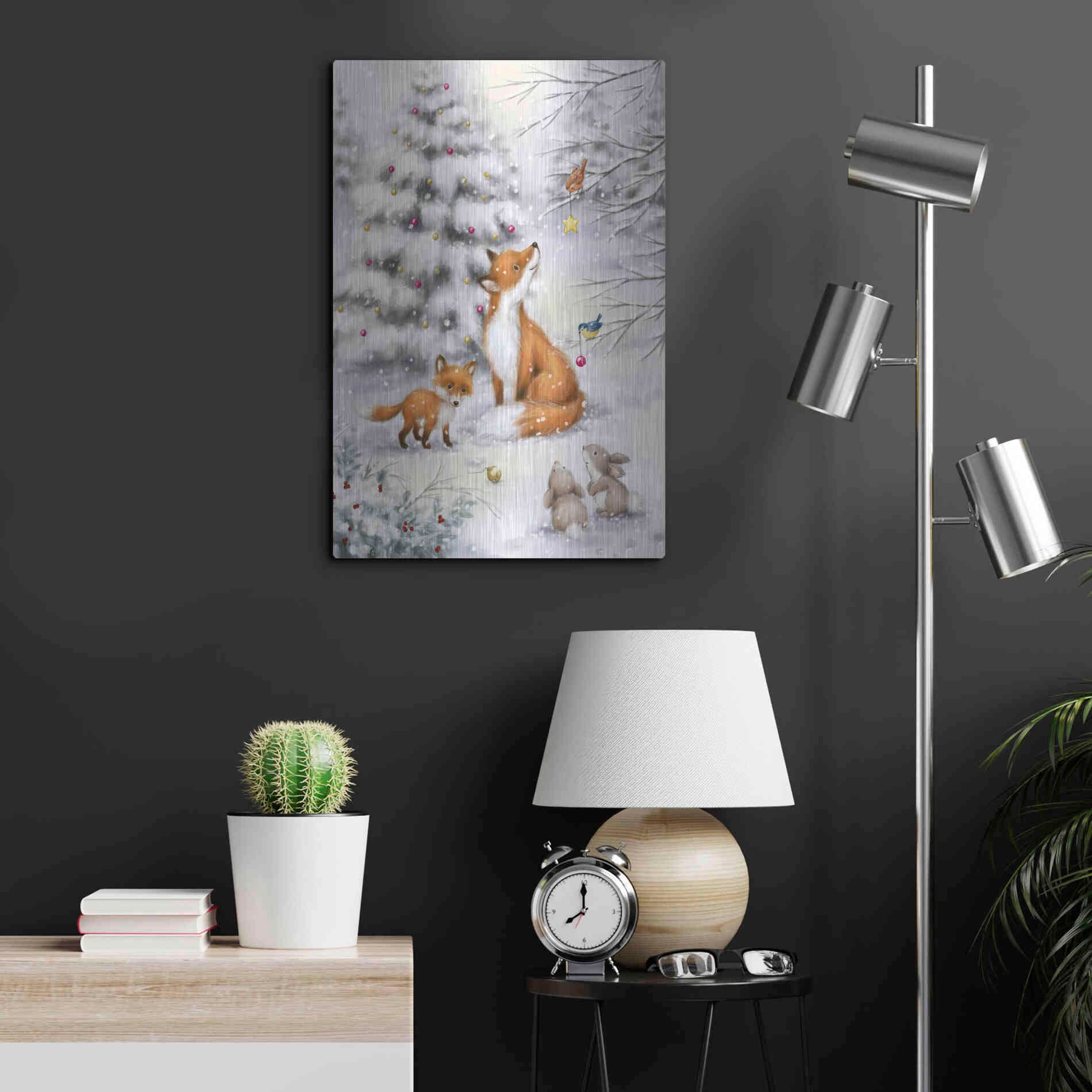 Luxe Metal Art 'Fox in forest' by Makiko, Metal Wall Art,16x24