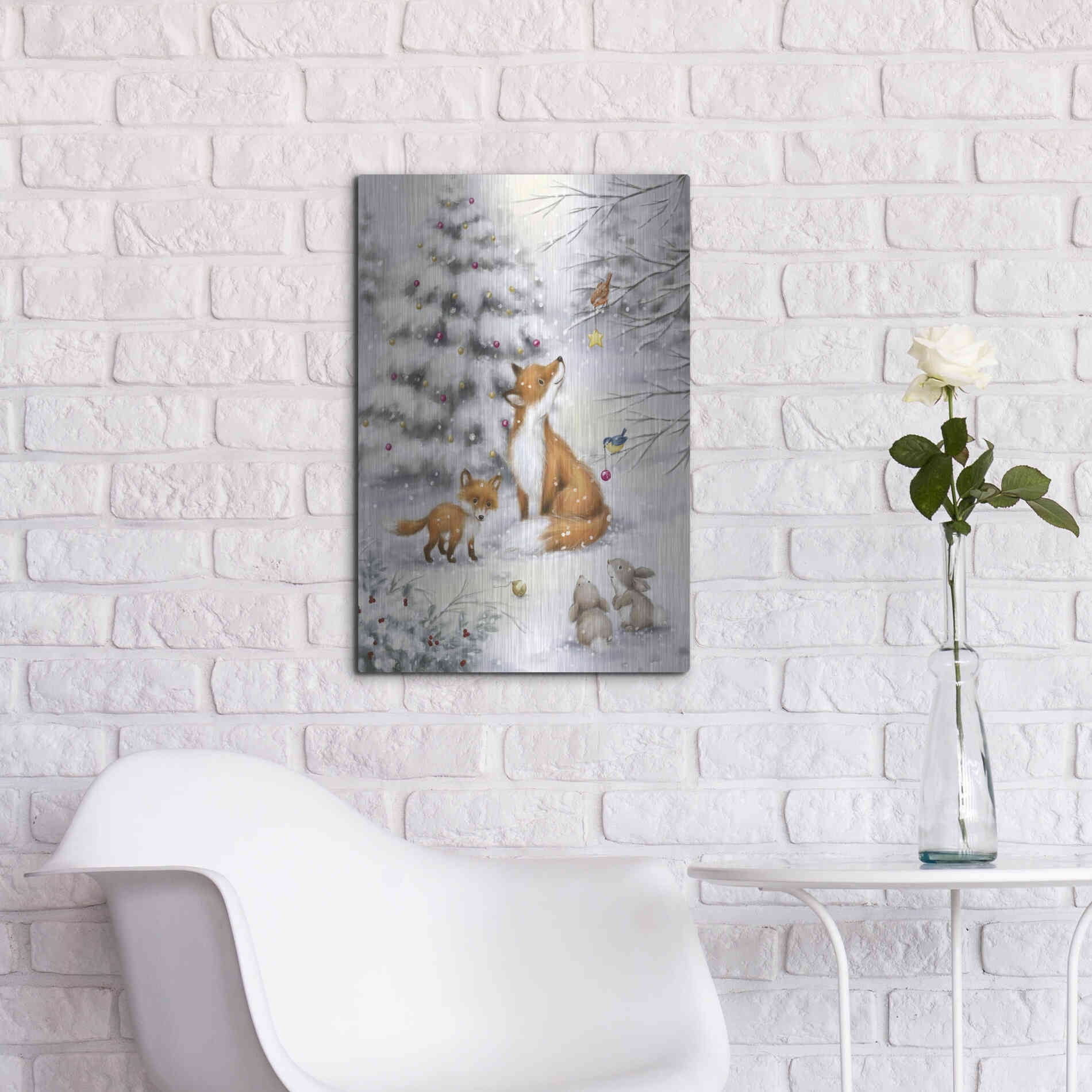 Luxe Metal Art 'Fox in forest' by Makiko, Metal Wall Art,16x24