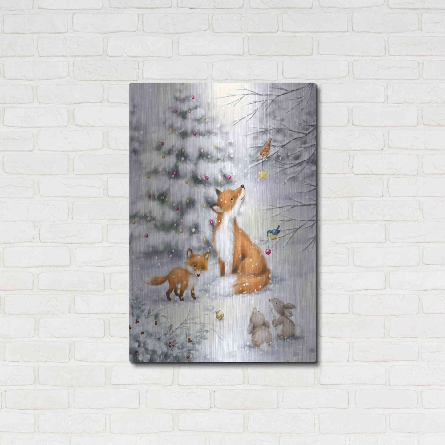 Luxe Metal Art 'Fox in forest' by Makiko, Metal Wall Art,24x36