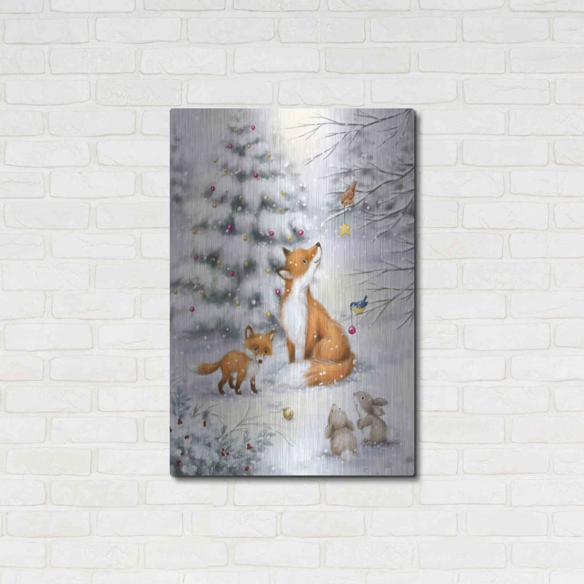 Luxe Metal Art 'Fox in forest' by Makiko, Metal Wall Art,24x36