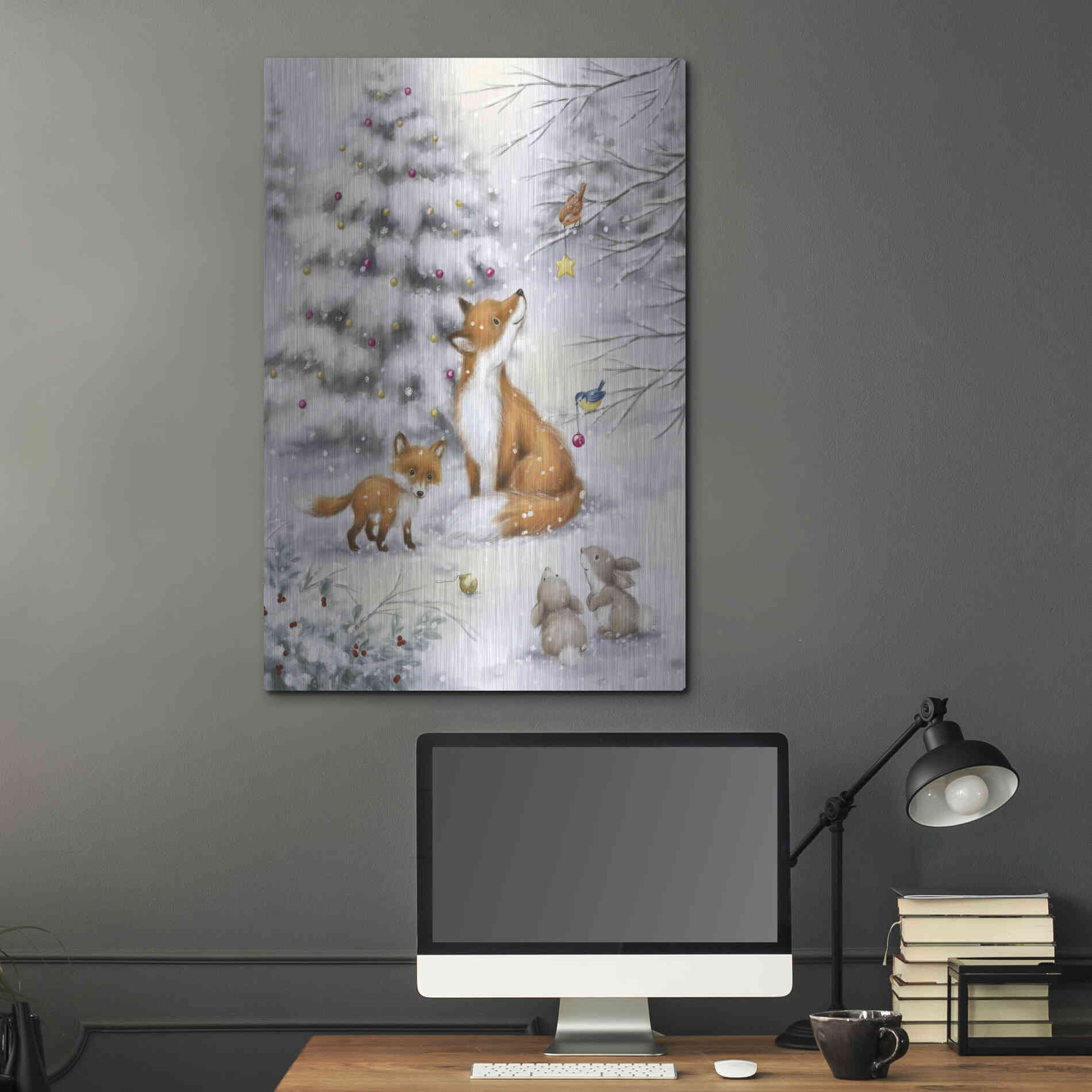 Luxe Metal Art 'Fox in forest' by Makiko, Metal Wall Art,24x36