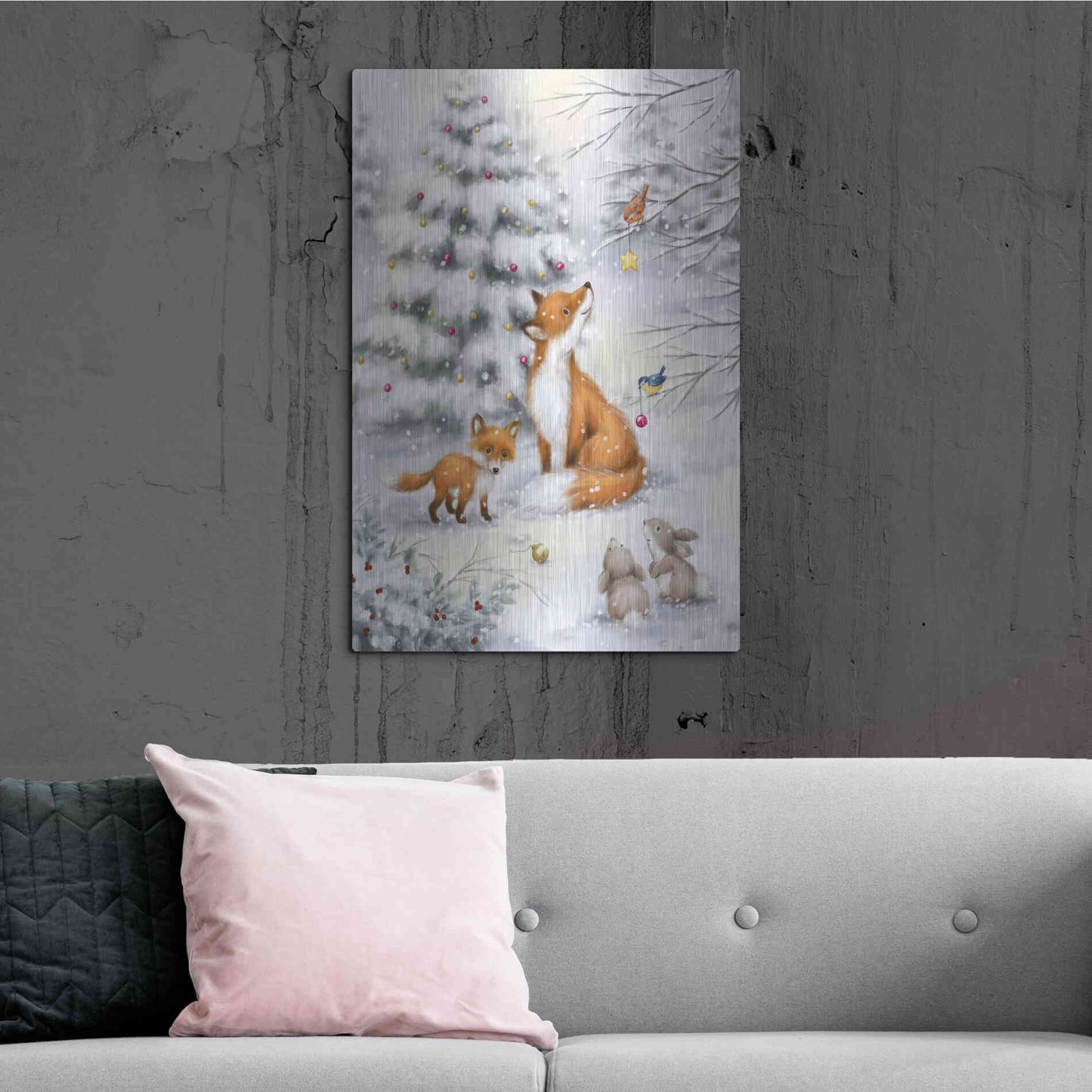 Luxe Metal Art 'Fox in forest' by Makiko, Metal Wall Art,24x36