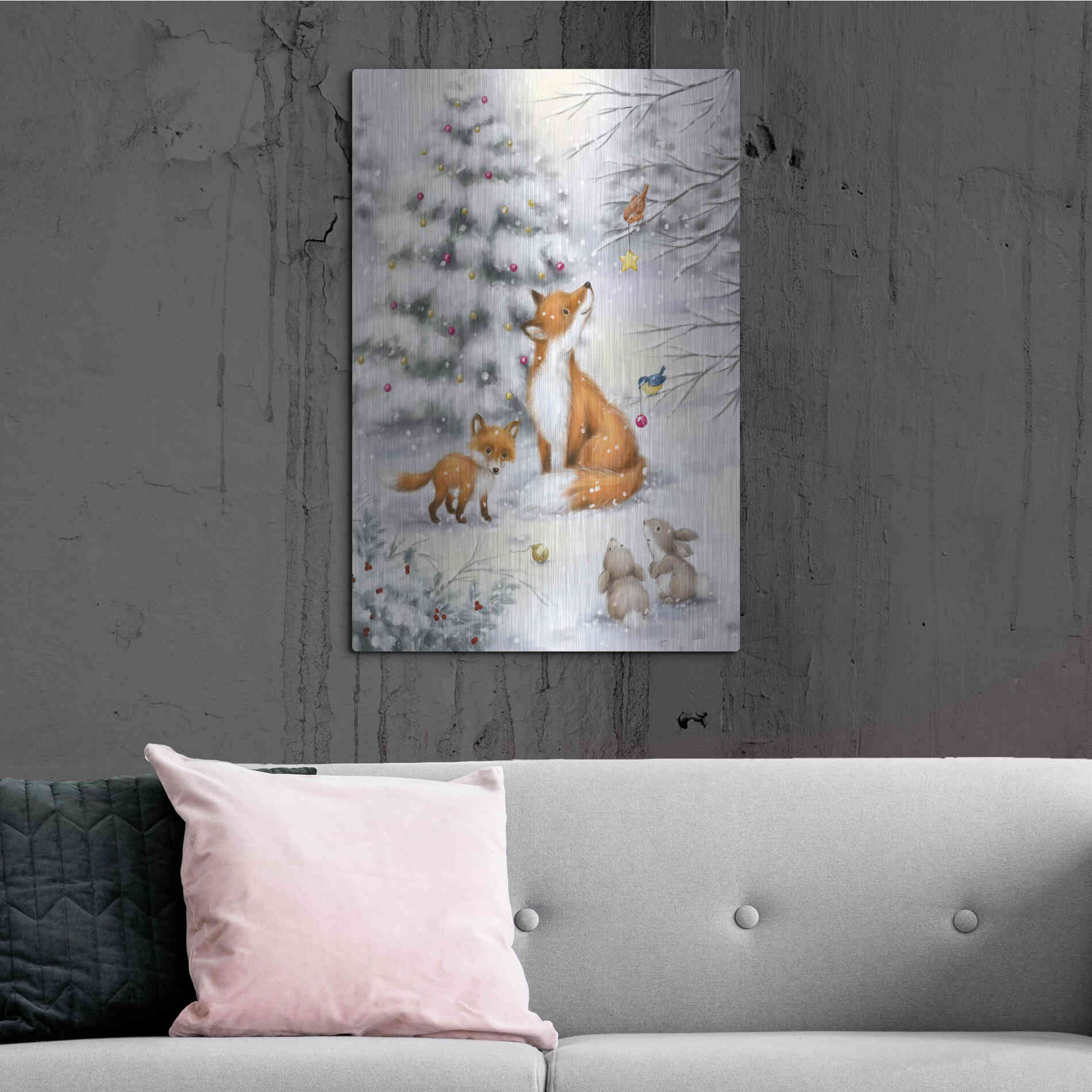 Luxe Metal Art 'Fox in forest' by Makiko, Metal Wall Art,24x36