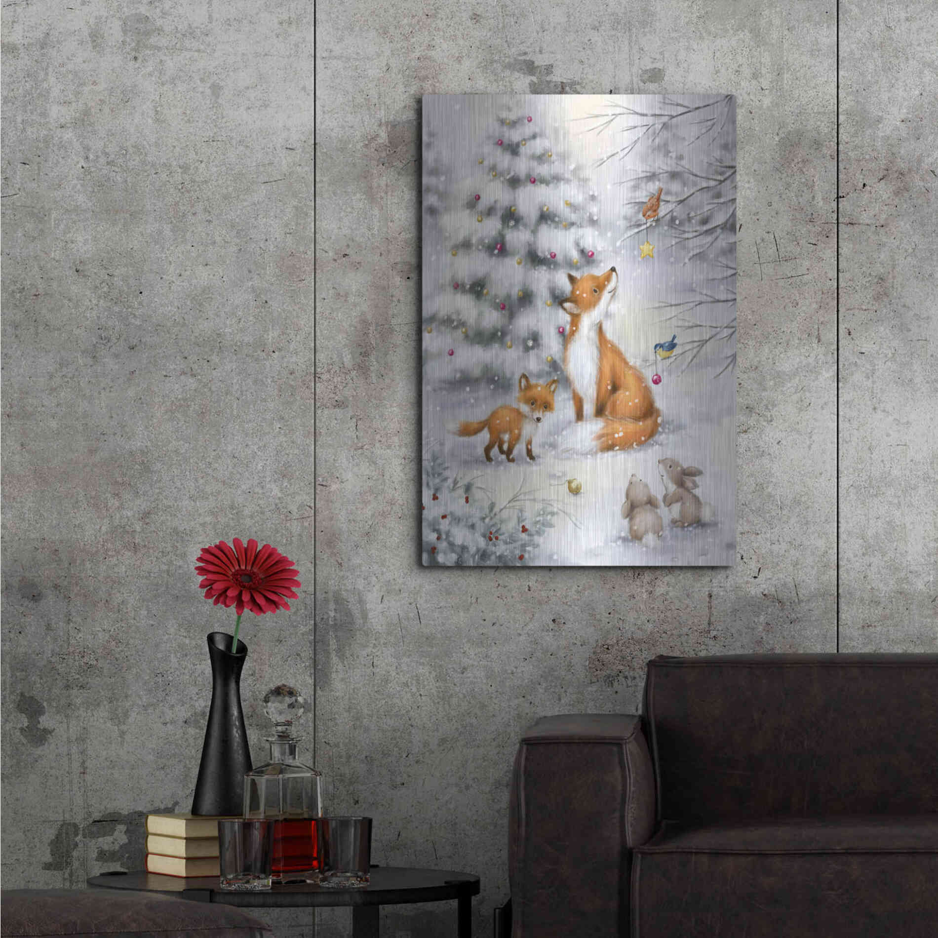 Luxe Metal Art 'Fox in forest' by Makiko, Metal Wall Art,24x36