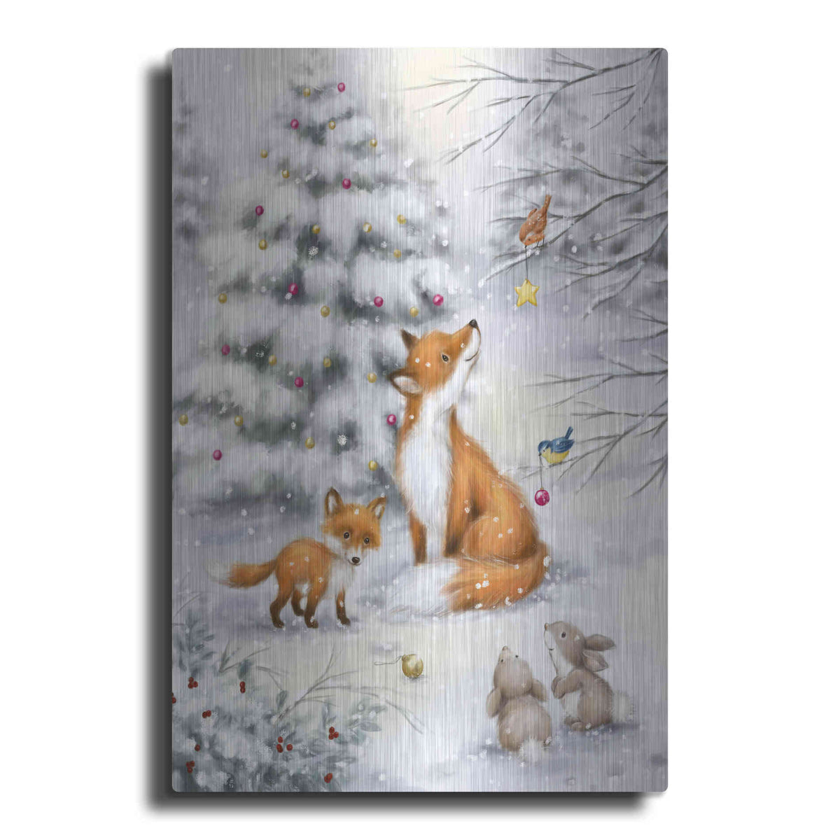 Luxe Metal Art 'Fox in forest' by Makiko, Metal Wall Art