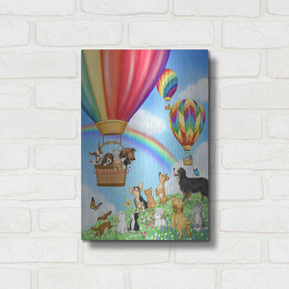 Luxe Metal Art 'Hot Air Balloon with Dog and Cat' by Makiko, Metal Wall Art,12x16