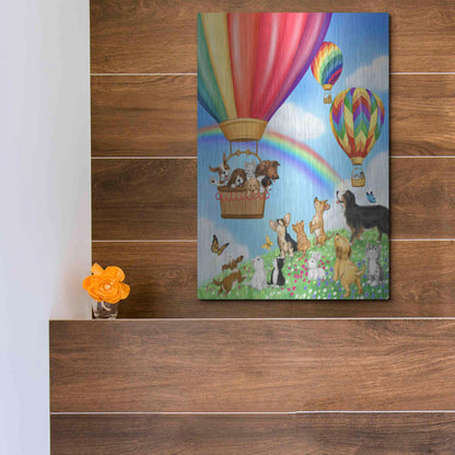 Luxe Metal Art 'Hot Air Balloon with Dog and Cat' by Makiko, Metal Wall Art,12x16