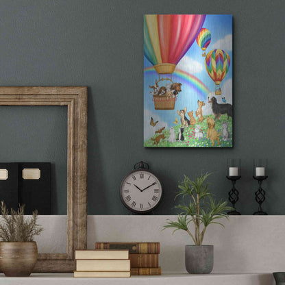 Luxe Metal Art 'Hot Air Balloon with Dog and Cat' by Makiko, Metal Wall Art,12x16