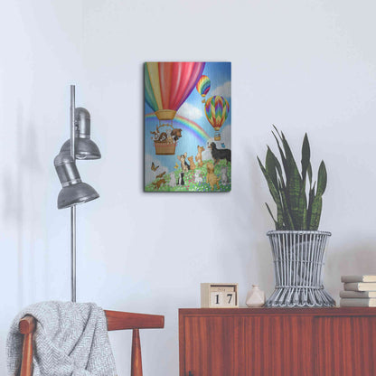 Luxe Metal Art 'Hot Air Balloon with Dog and Cat' by Makiko, Metal Wall Art,16x24