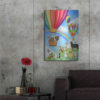 Luxe Metal Art 'Hot Air Balloon with Dog and Cat' by Makiko, Metal Wall Art,24x36