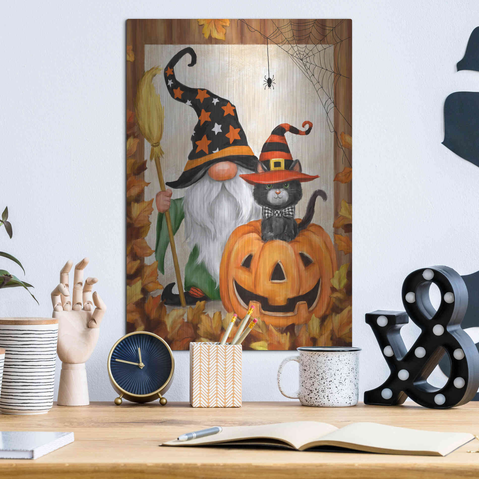 Luxe Metal Art 'Halloween Gnome' by Makiko, Metal Wall Art,12x16