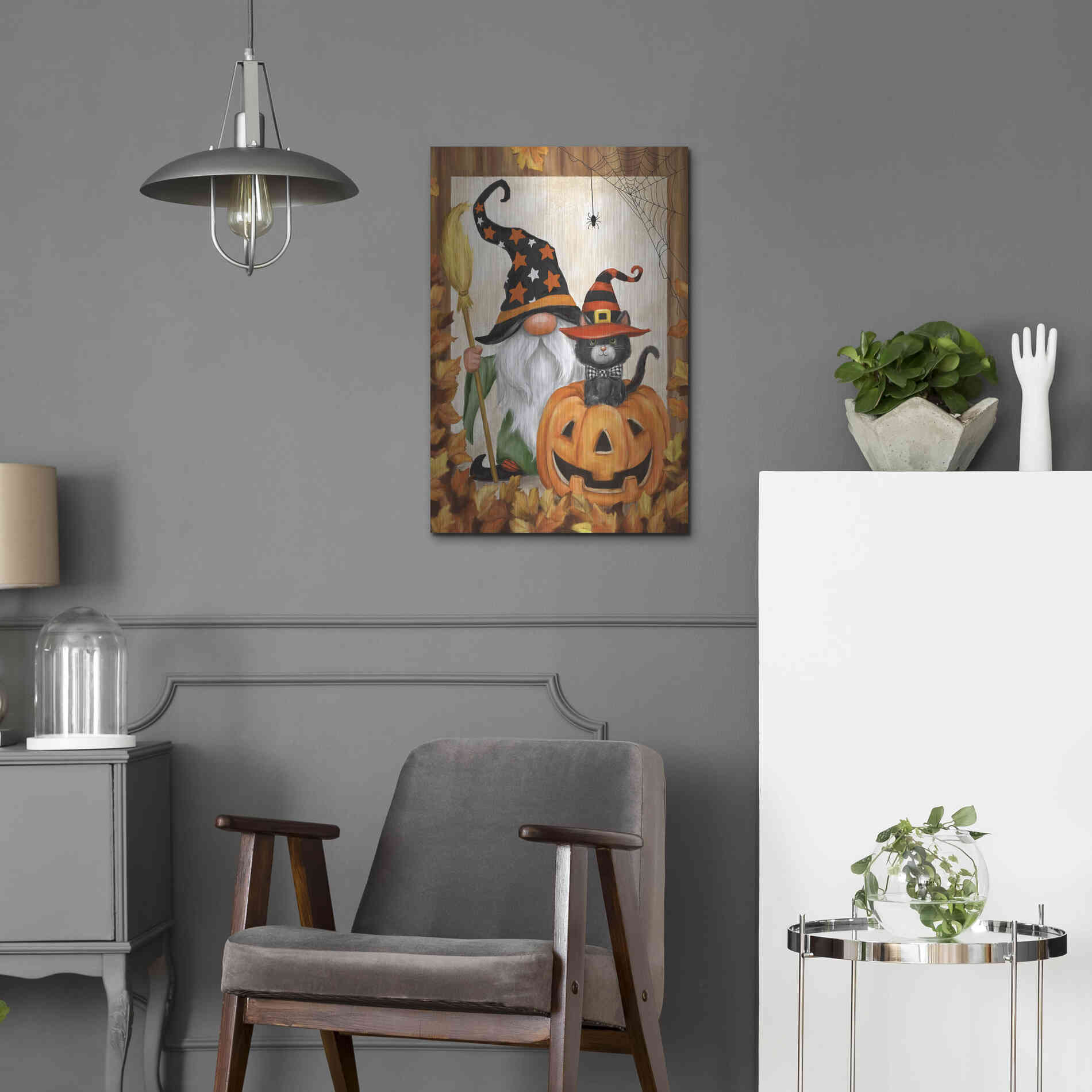 Luxe Metal Art 'Halloween Gnome' by Makiko, Metal Wall Art,16x24