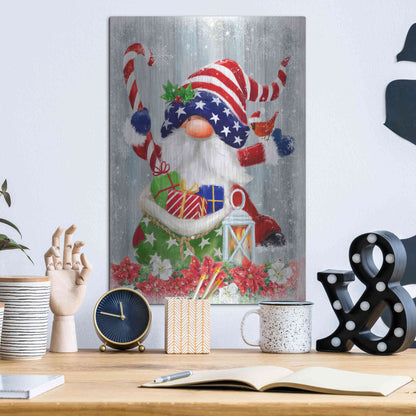 Luxe Metal Art 'American Christmas Gnome' by Makiko, Metal Wall Art,12x16
