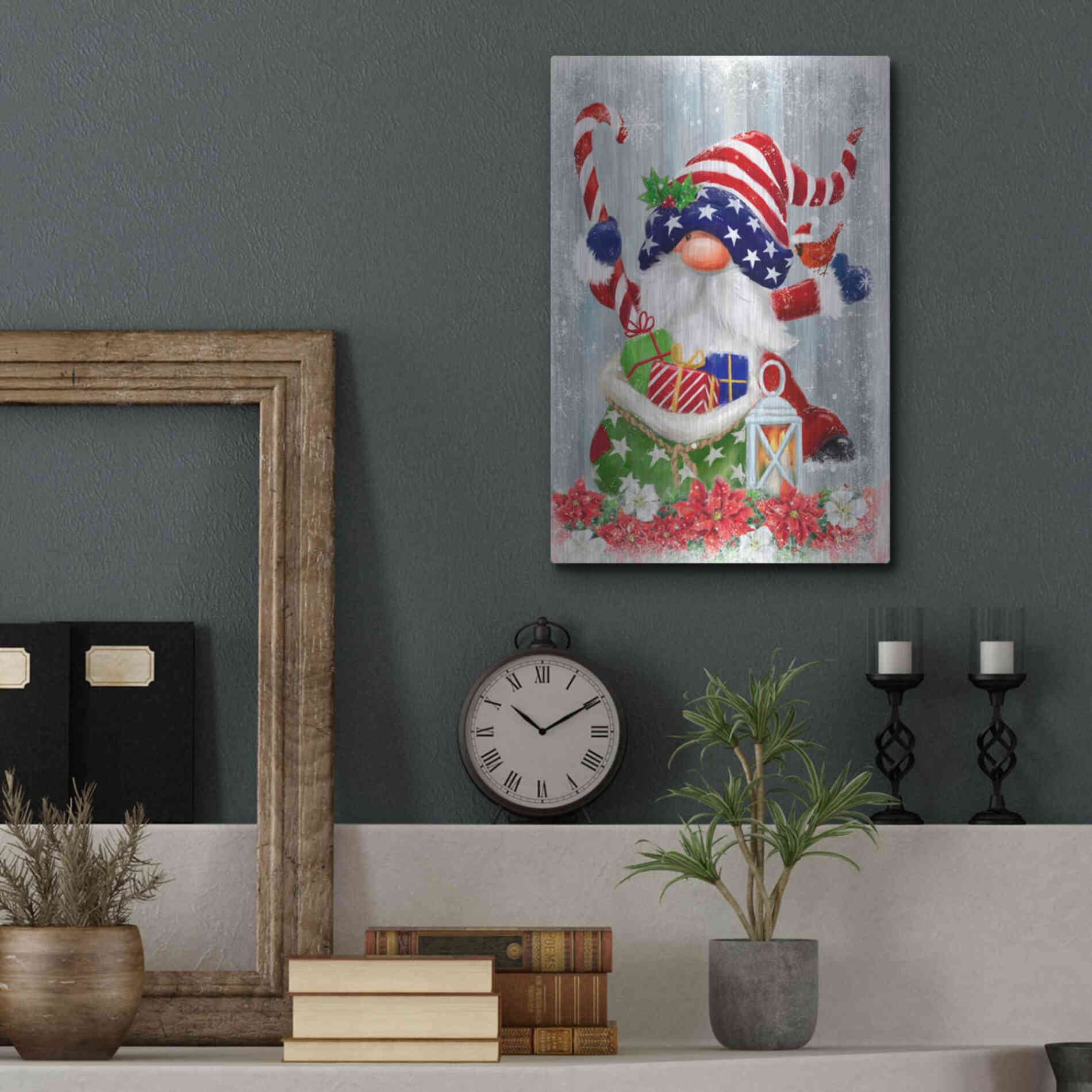 Luxe Metal Art 'American Christmas Gnome' by Makiko, Metal Wall Art,12x16