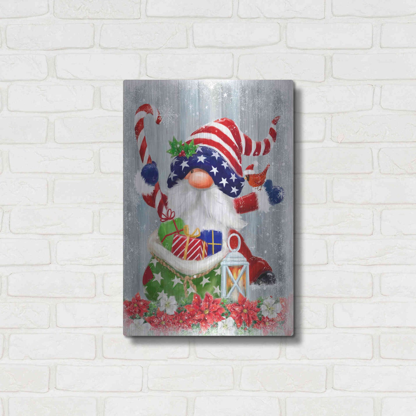 Luxe Metal Art 'American Christmas Gnome' by Makiko, Metal Wall Art,16x24