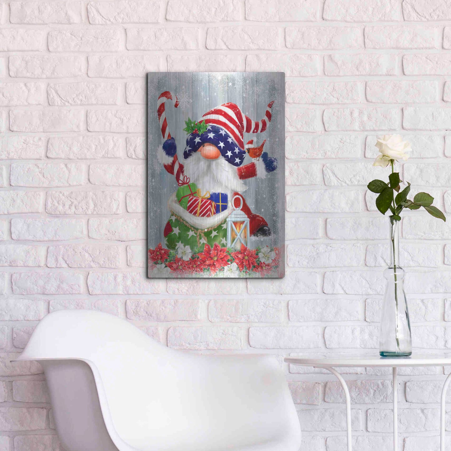 Luxe Metal Art 'American Christmas Gnome' by Makiko, Metal Wall Art,16x24