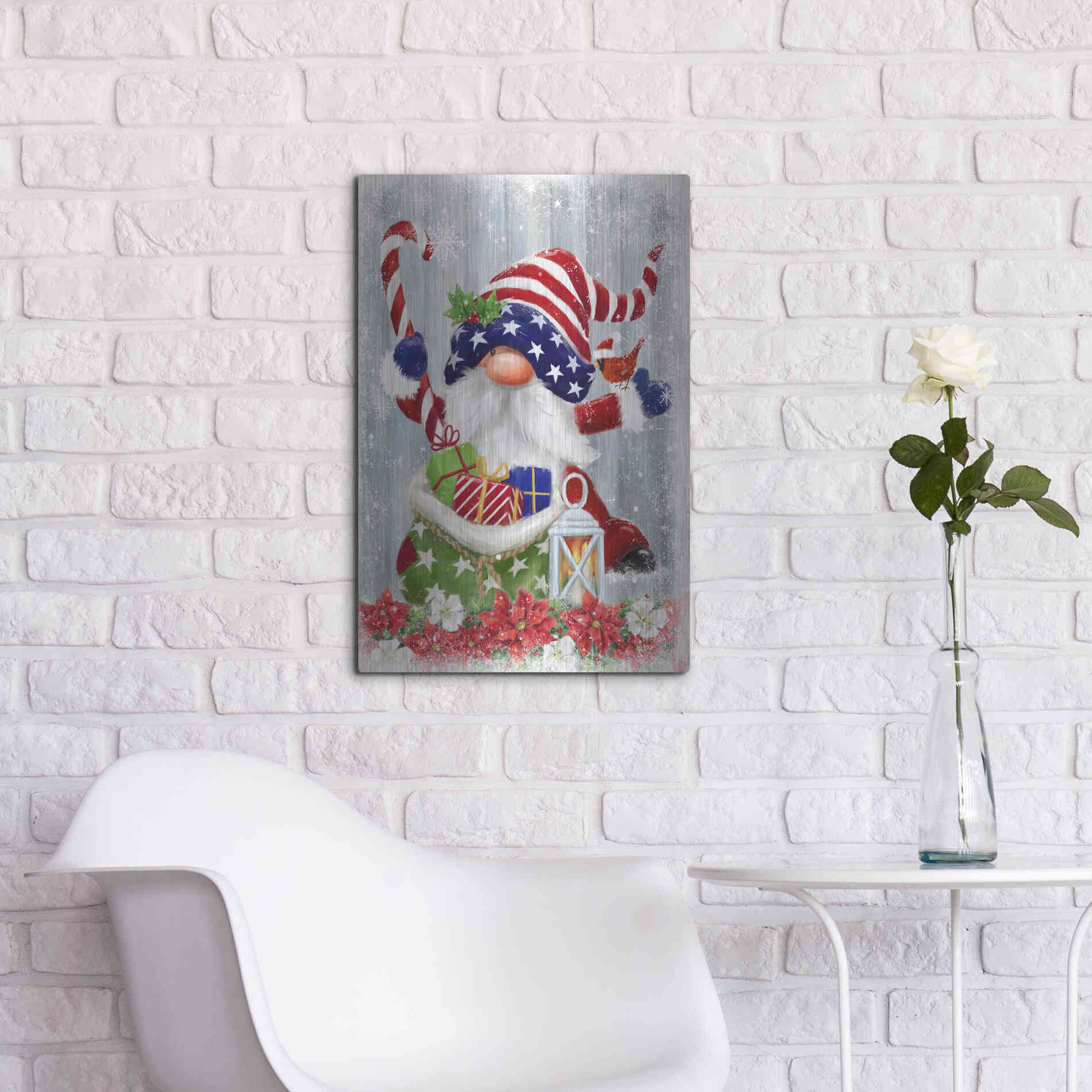 Luxe Metal Art 'American Christmas Gnome' by Makiko, Metal Wall Art,16x24