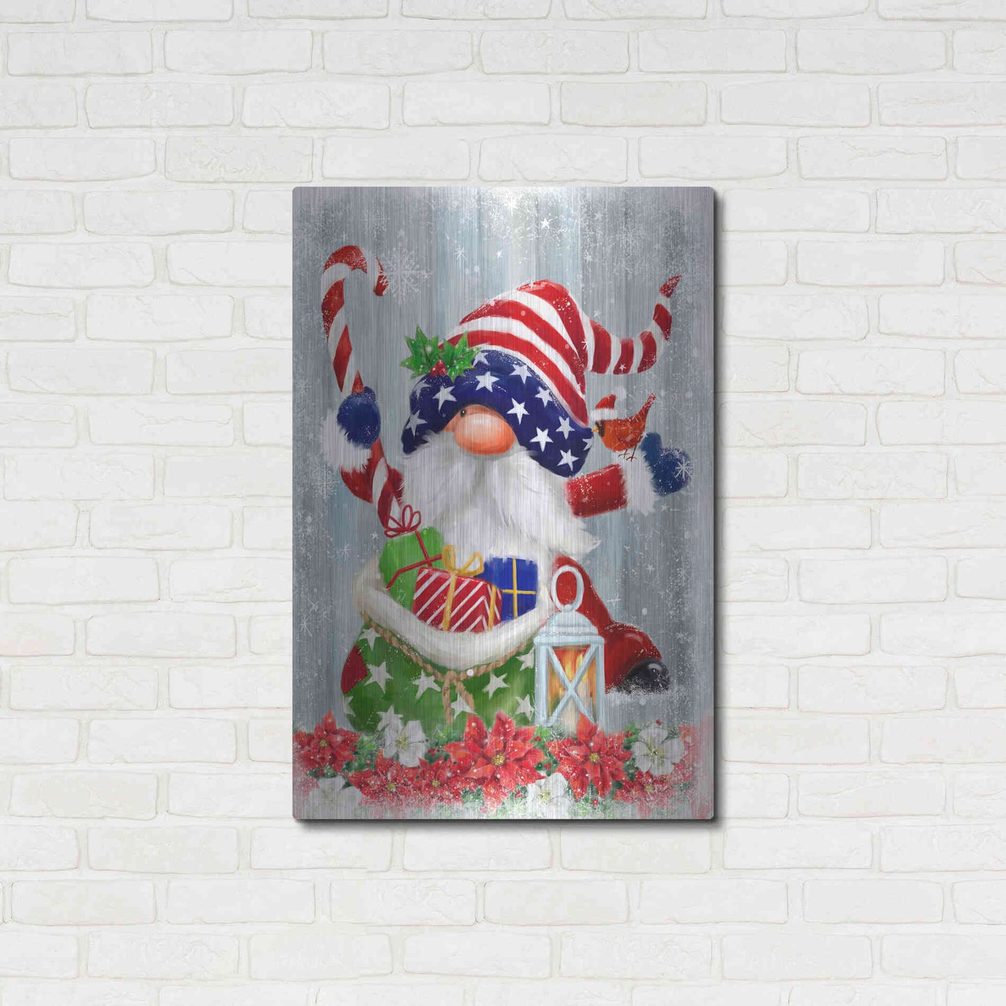 Luxe Metal Art 'American Christmas Gnome' by Makiko, Metal Wall Art,24x36