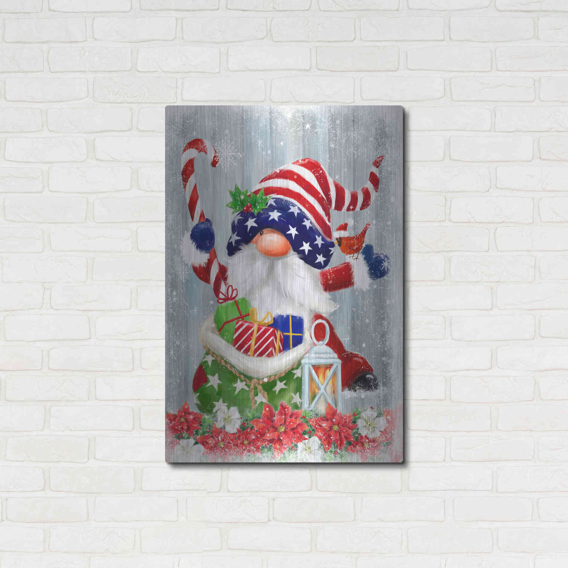 Luxe Metal Art 'American Christmas Gnome' by Makiko, Metal Wall Art,24x36
