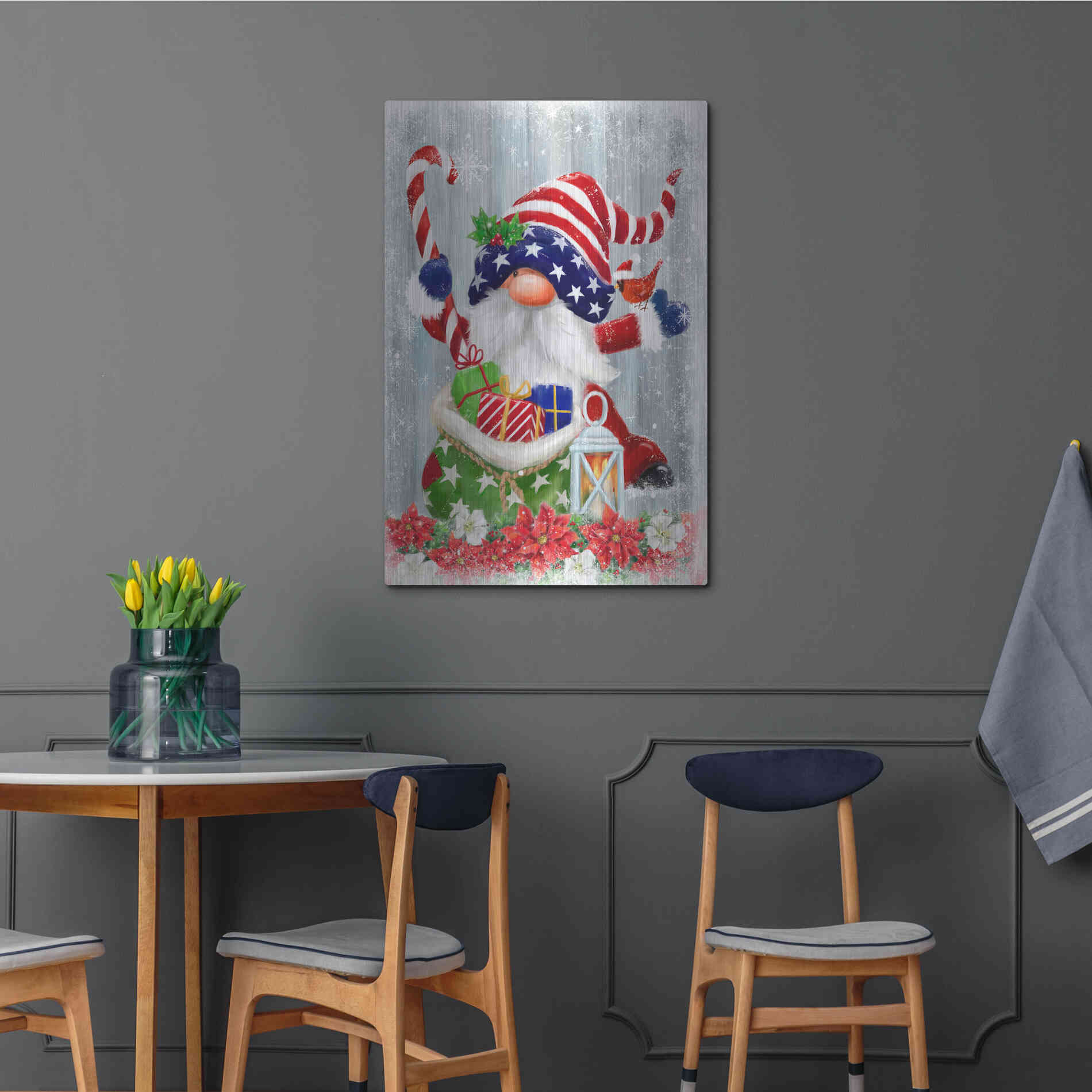 Luxe Metal Art 'American Christmas Gnome' by Makiko, Metal Wall Art,24x36