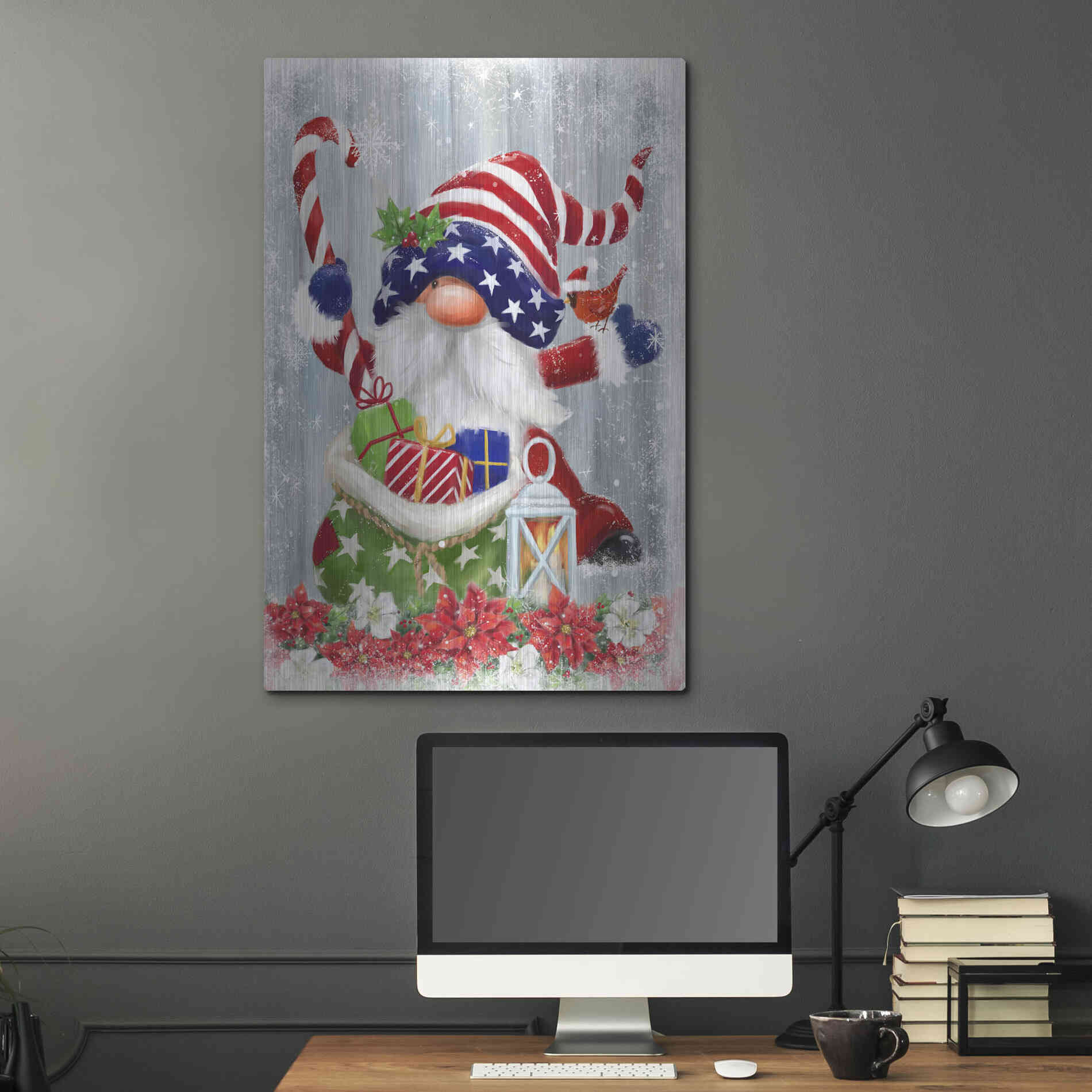 Luxe Metal Art 'American Christmas Gnome' by Makiko, Metal Wall Art,24x36
