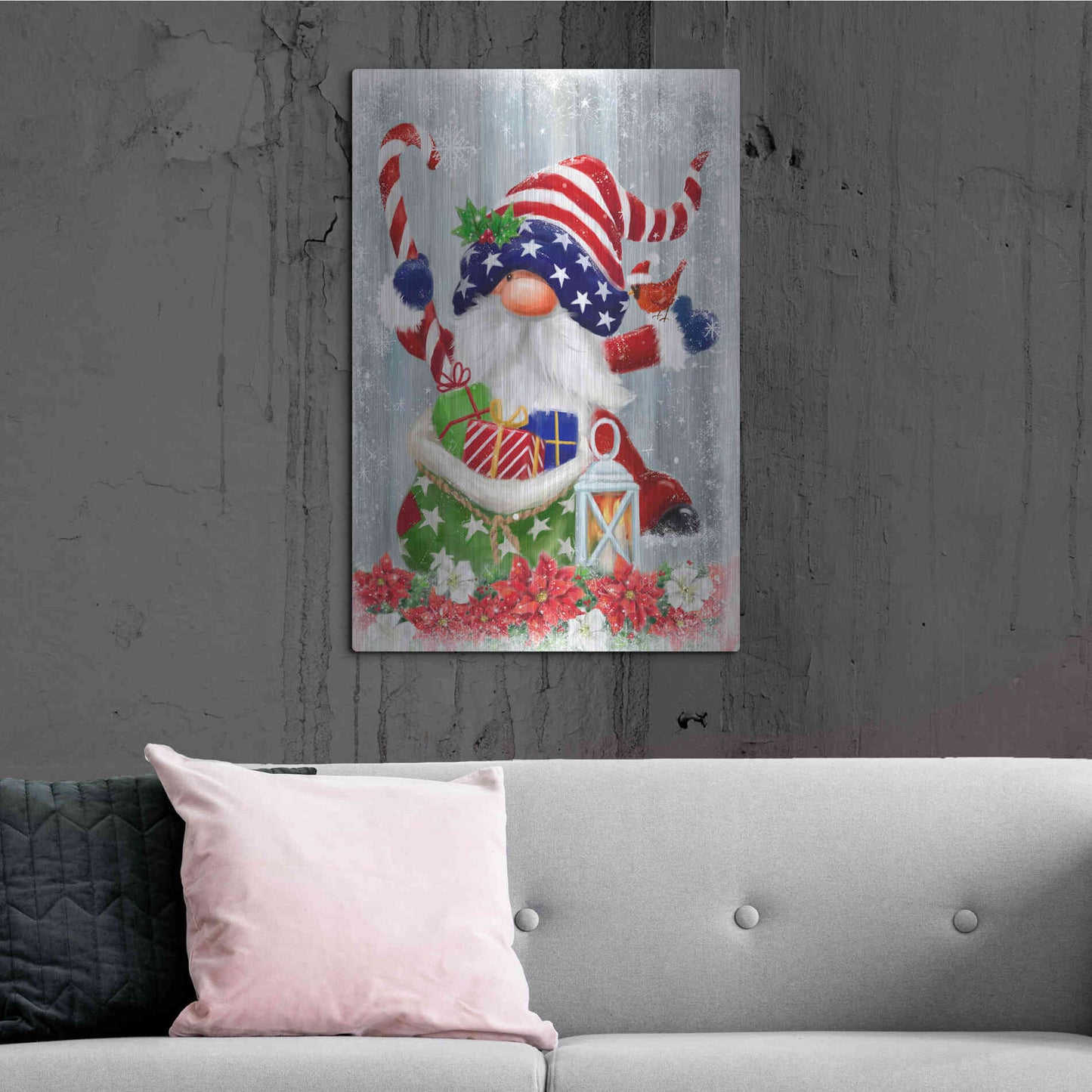 Luxe Metal Art 'American Christmas Gnome' by Makiko, Metal Wall Art,24x36