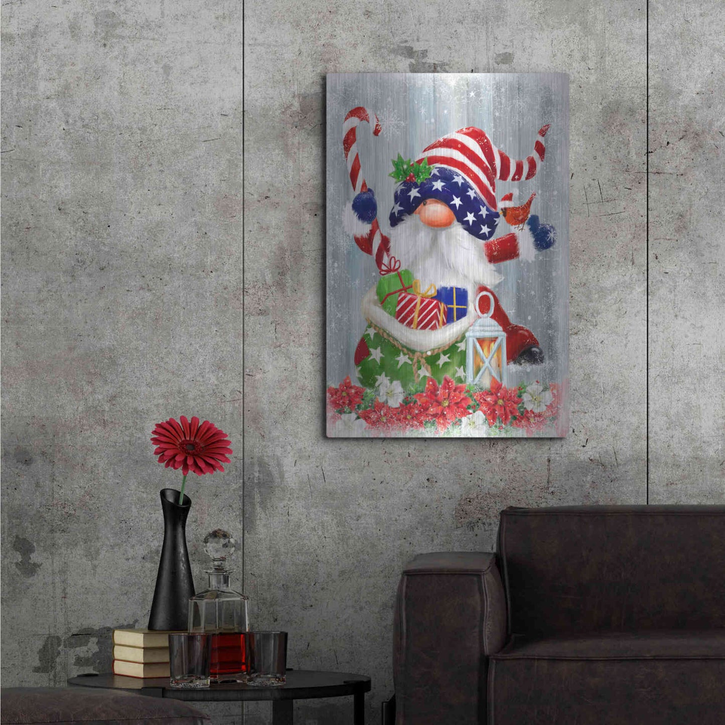 Luxe Metal Art 'American Christmas Gnome' by Makiko, Metal Wall Art,24x36