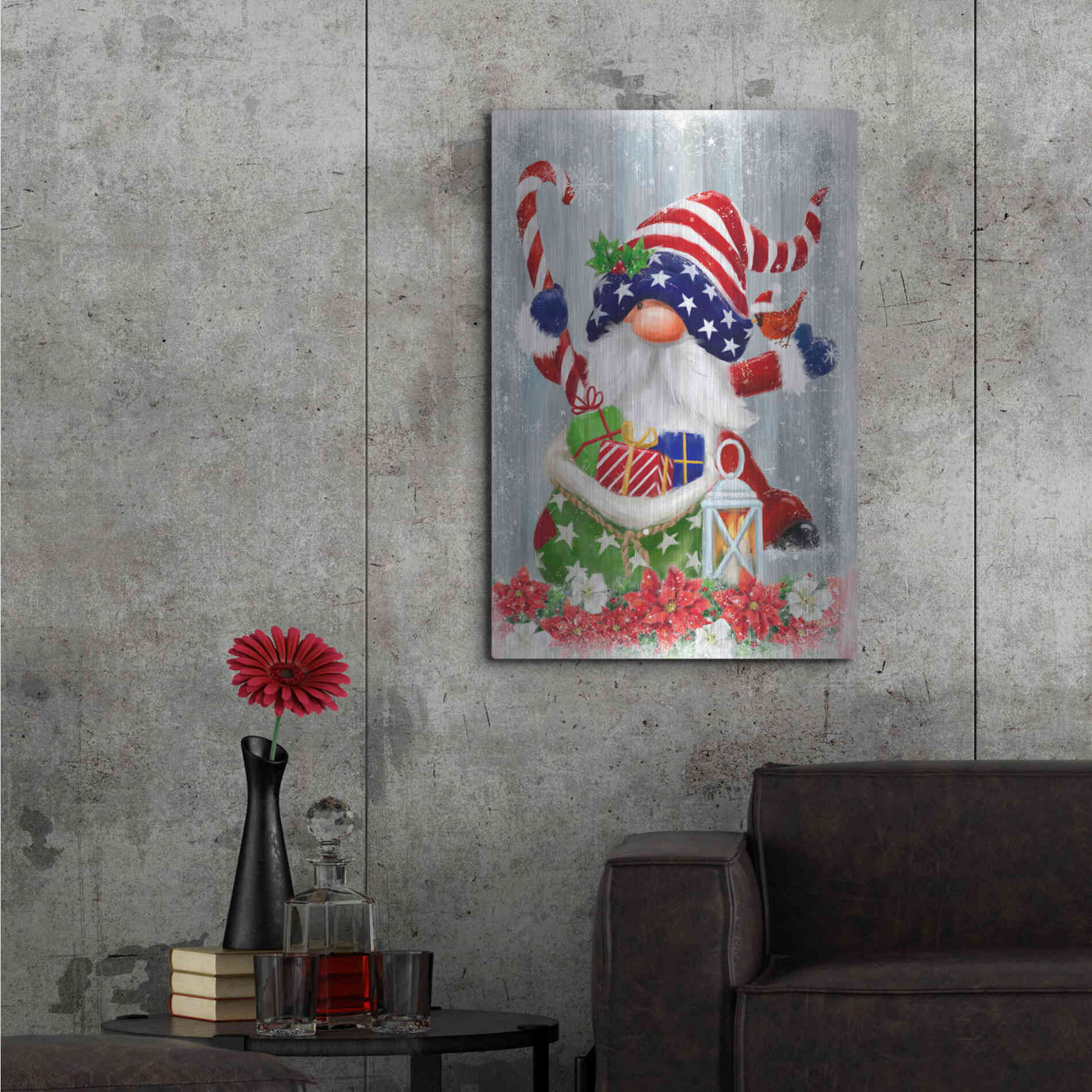 Luxe Metal Art 'American Christmas Gnome' by Makiko, Metal Wall Art,24x36