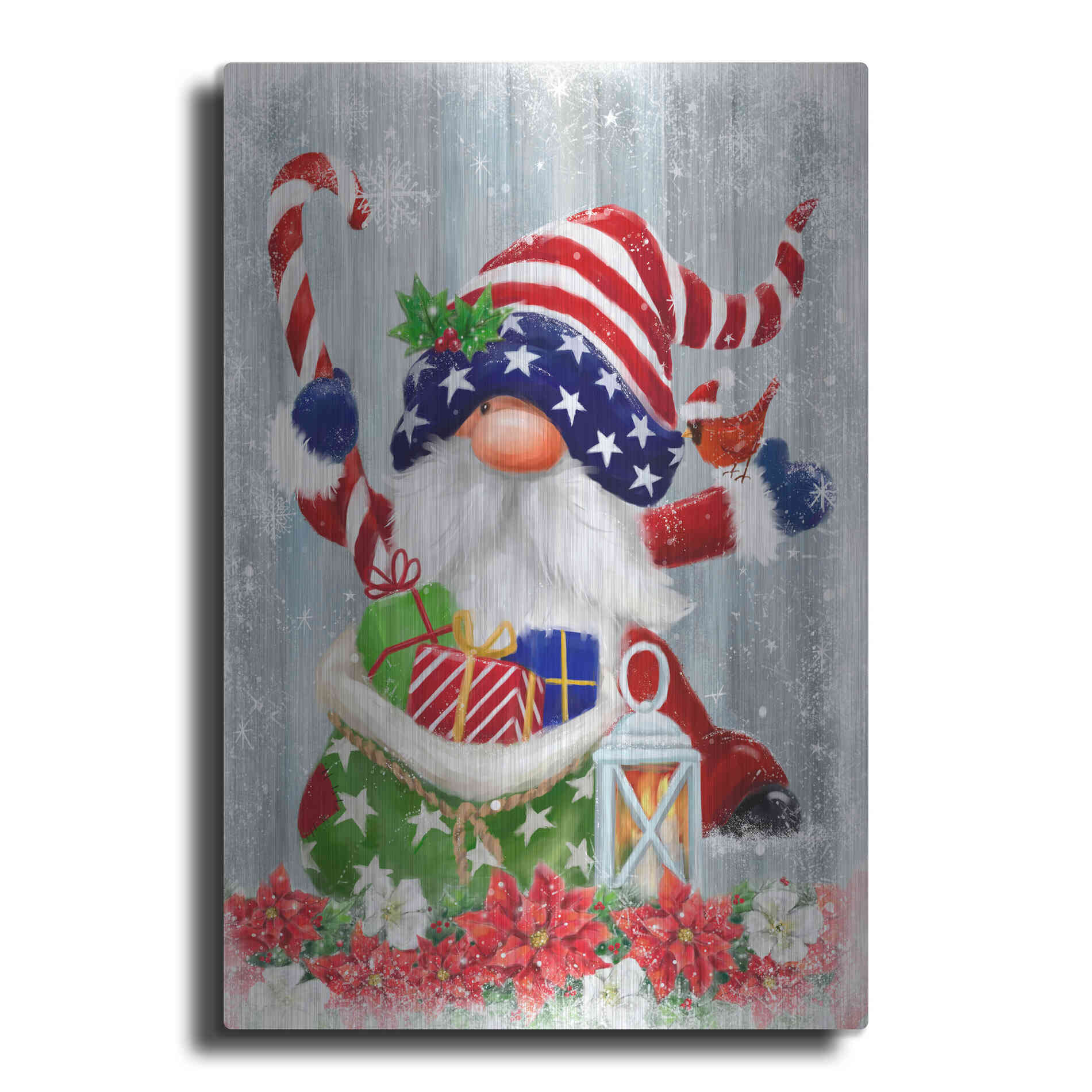 Luxe Metal Art 'American Christmas Gnome' by Makiko, Metal Wall Art