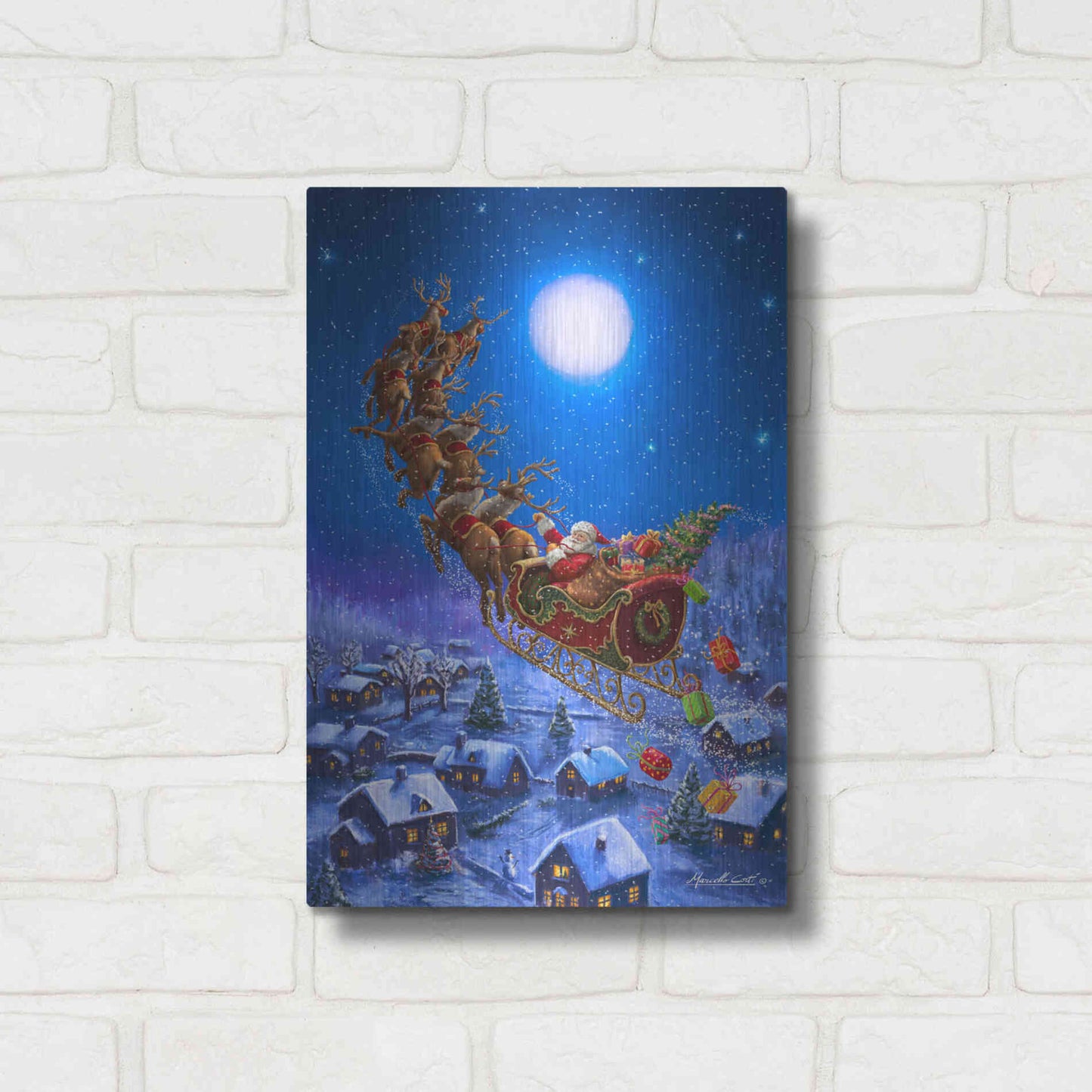 Luxe Metal Art 'Santa’s Night Ride' by Ali Corti, Metal Wall Art,12x16