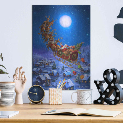 Luxe Metal Art 'Santa’s Night Ride' by Ali Corti, Metal Wall Art,12x16