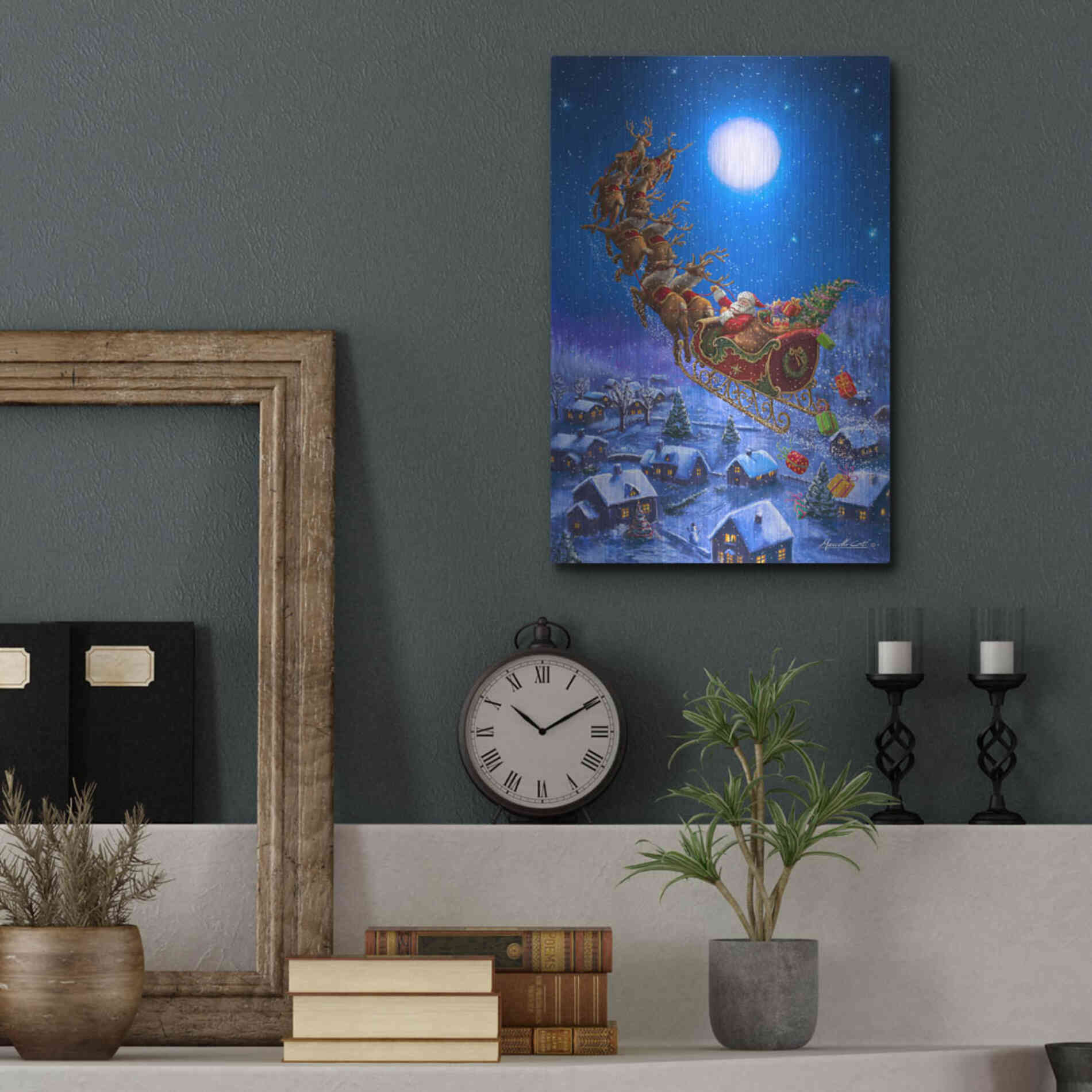 Luxe Metal Art 'Santa’s Night Ride' by Ali Corti, Metal Wall Art,12x16