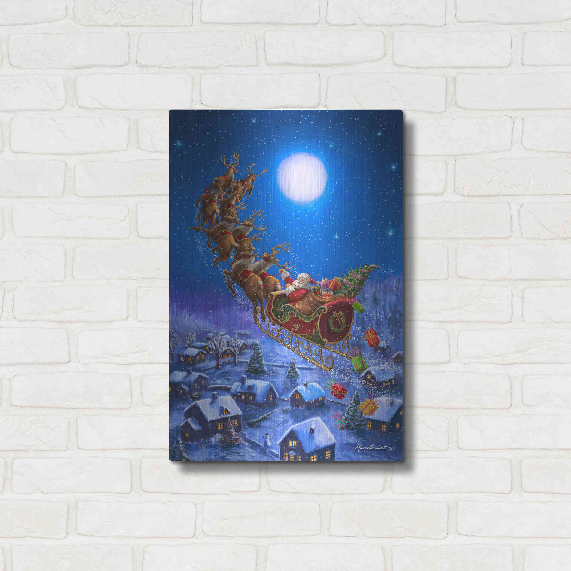 Luxe Metal Art 'Santa’s Night Ride' by Ali Corti, Metal Wall Art,16x24