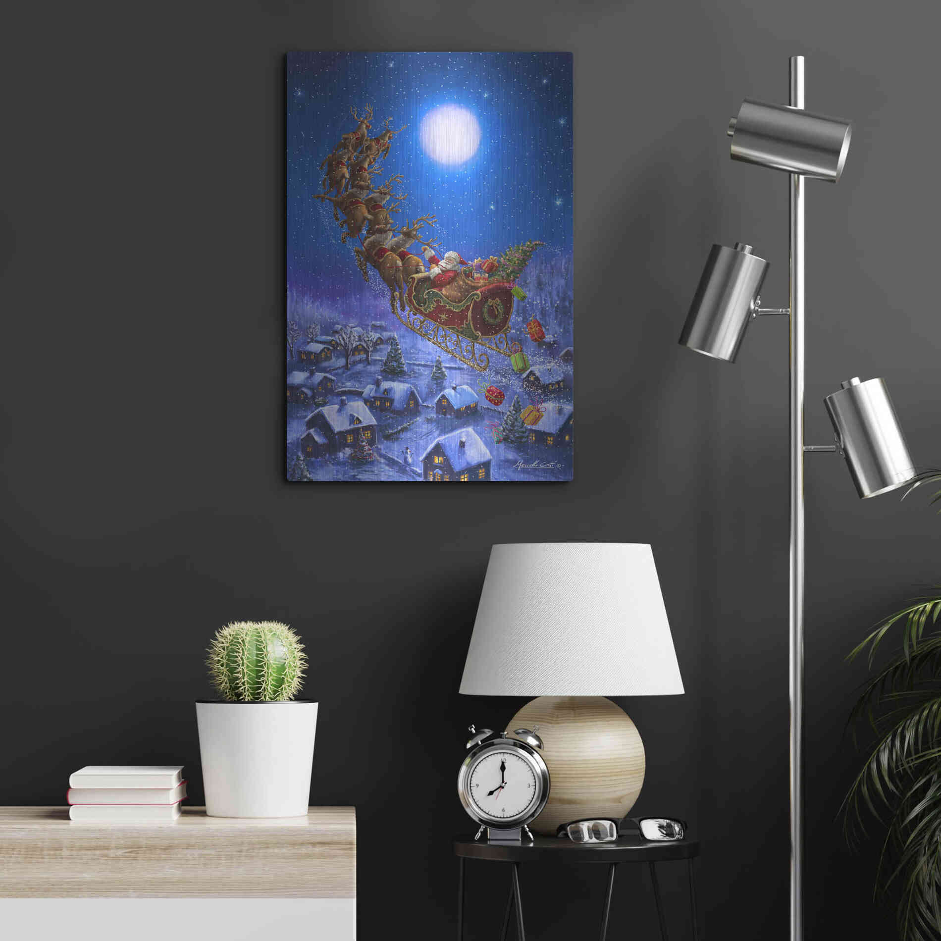 Luxe Metal Art 'Santa’s Night Ride' by Ali Corti, Metal Wall Art,16x24