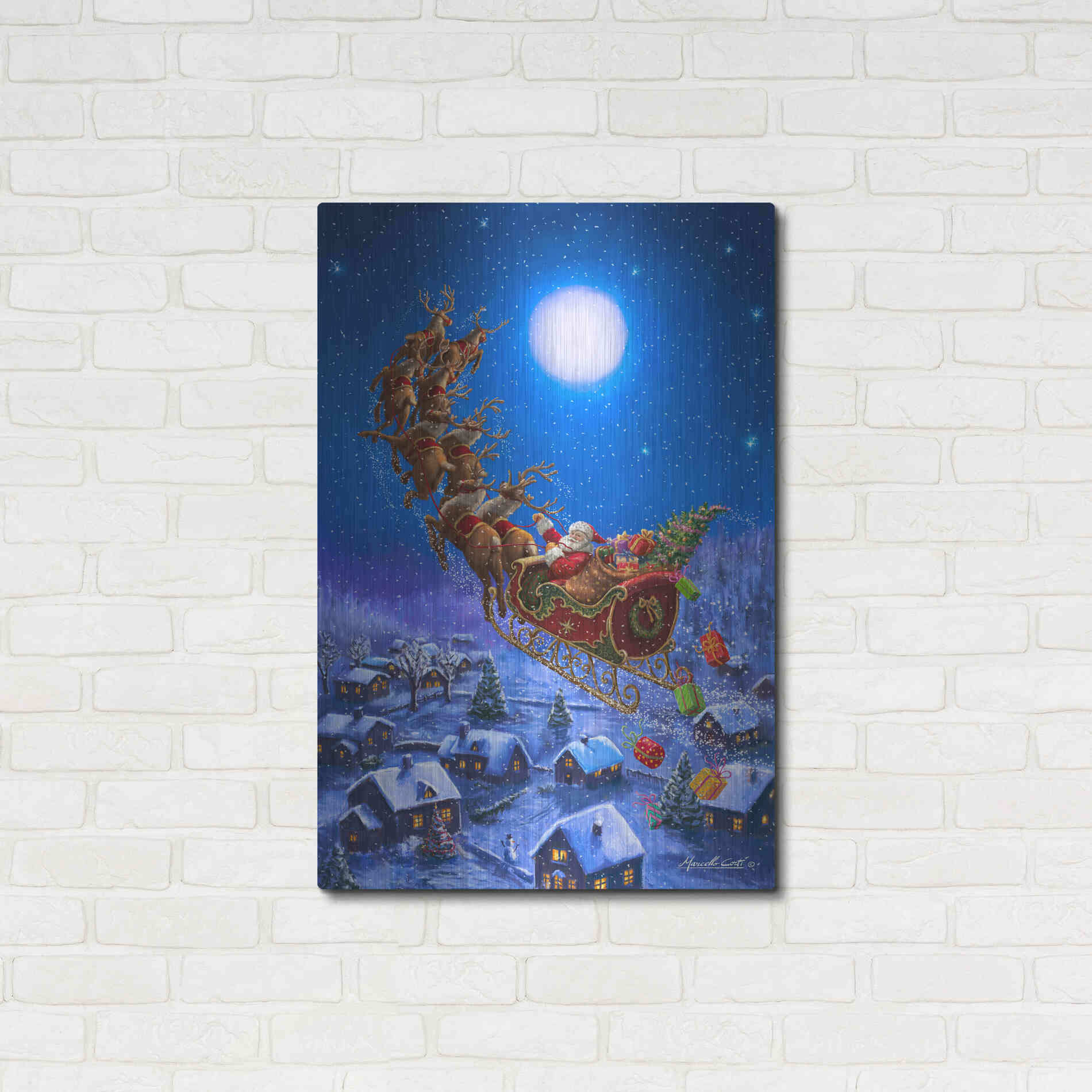 Luxe Metal Art 'Santa’s Night Ride' by Ali Corti, Metal Wall Art,24x36