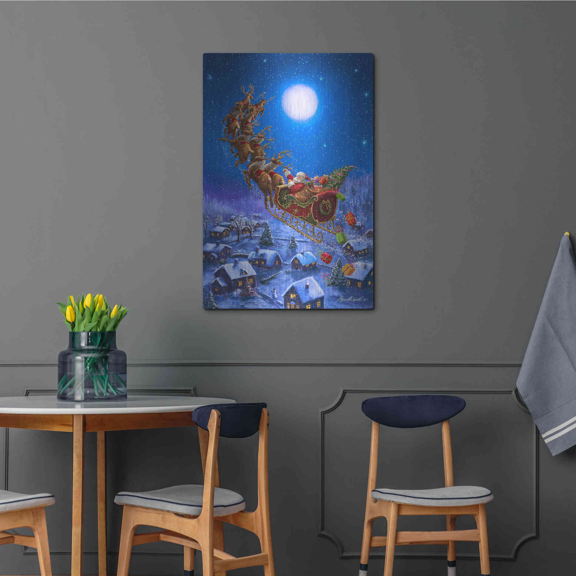 Luxe Metal Art 'Santa’s Night Ride' by Ali Corti, Metal Wall Art,24x36
