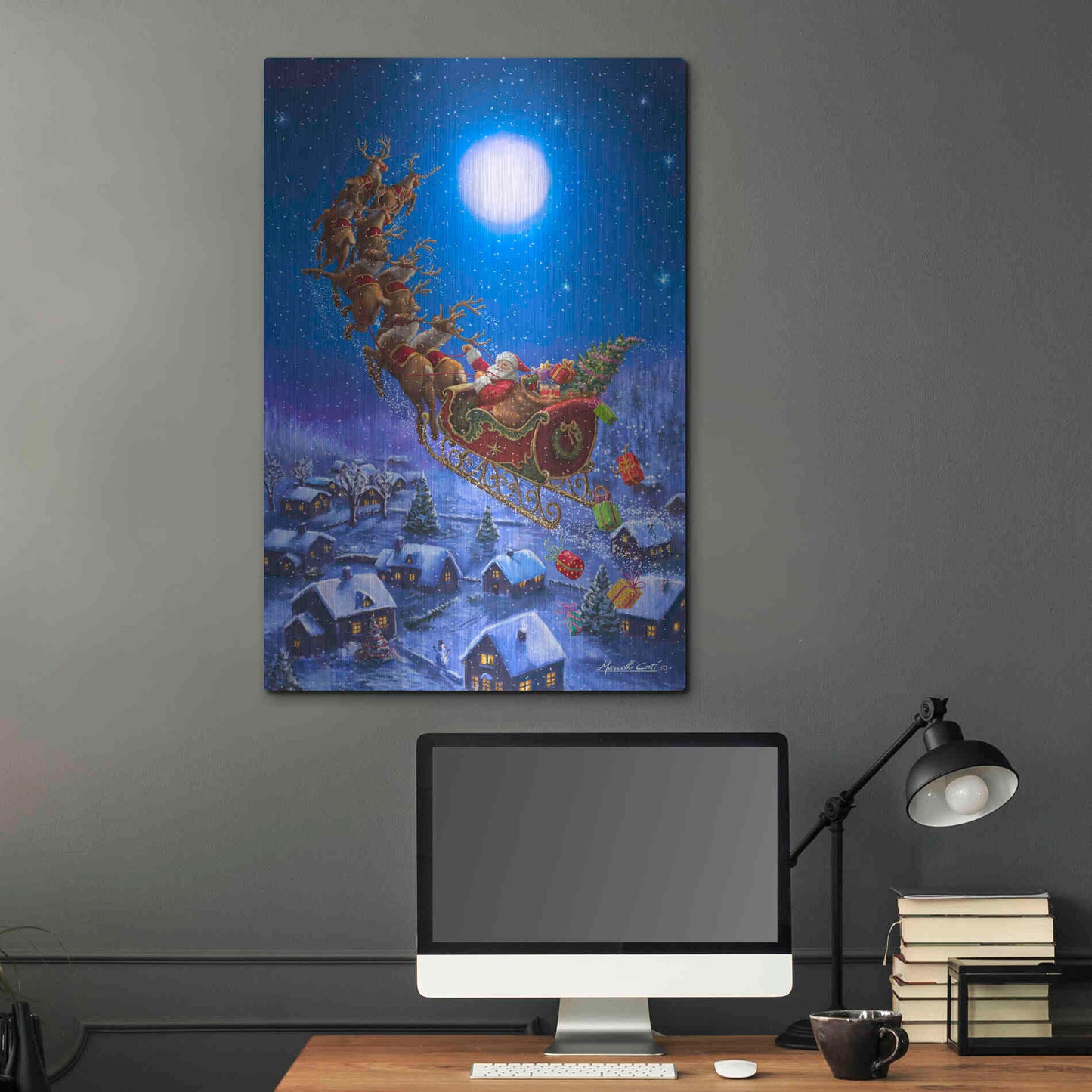 Luxe Metal Art 'Santa’s Night Ride' by Ali Corti, Metal Wall Art,24x36