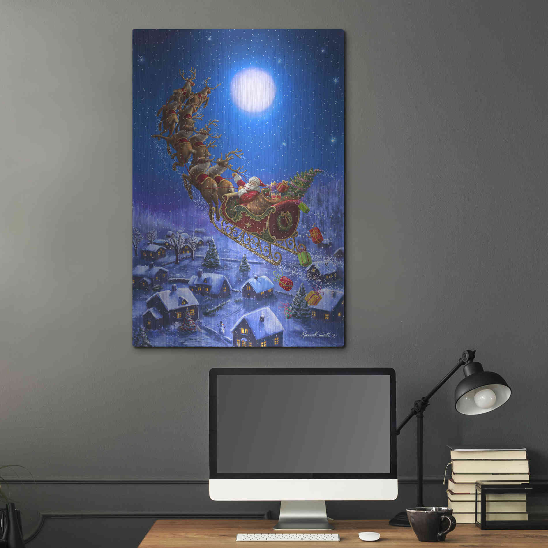 Luxe Metal Art 'Santa’s Night Ride' by Ali Corti, Metal Wall Art,24x36