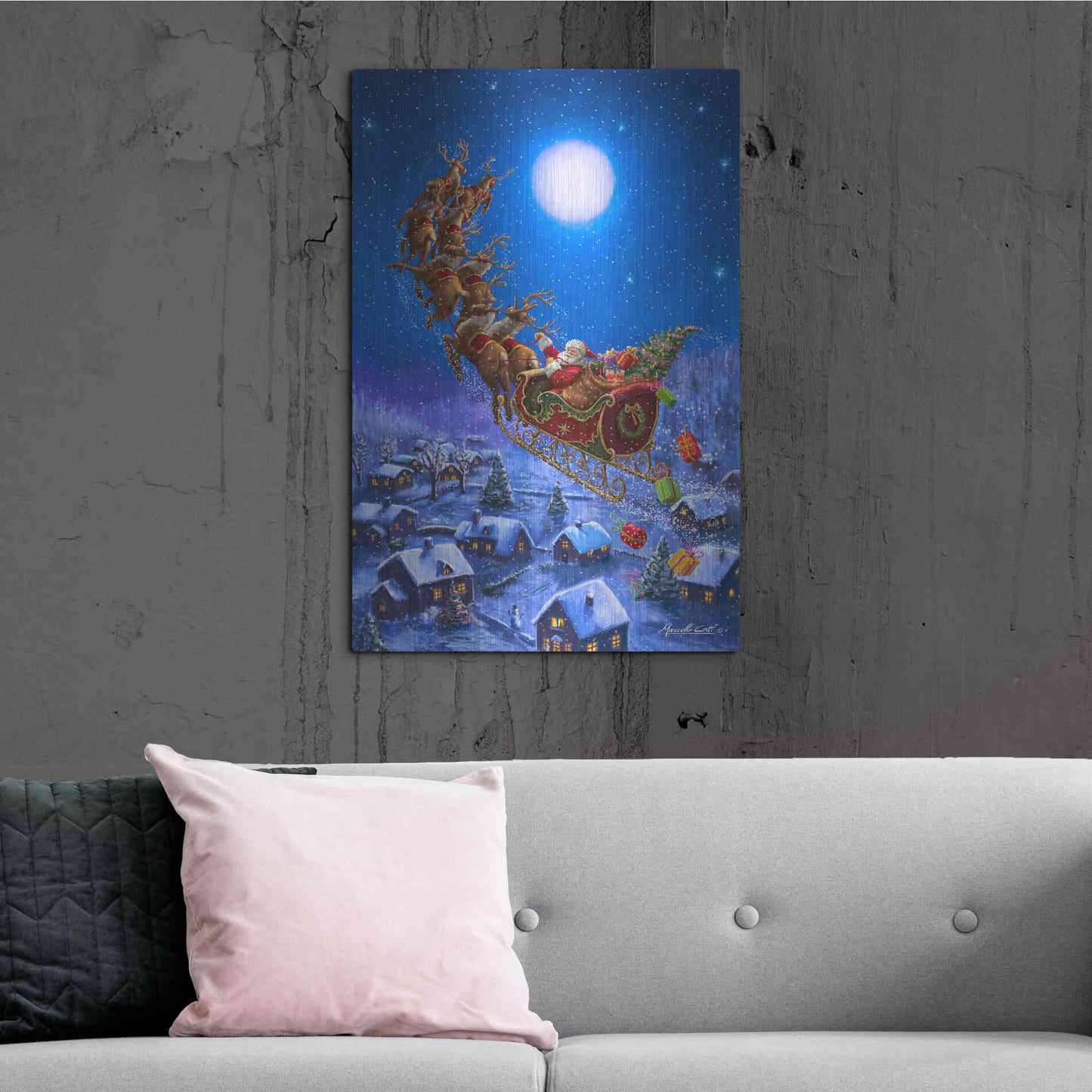 Luxe Metal Art 'Santa’s Night Ride' by Ali Corti, Metal Wall Art,24x36