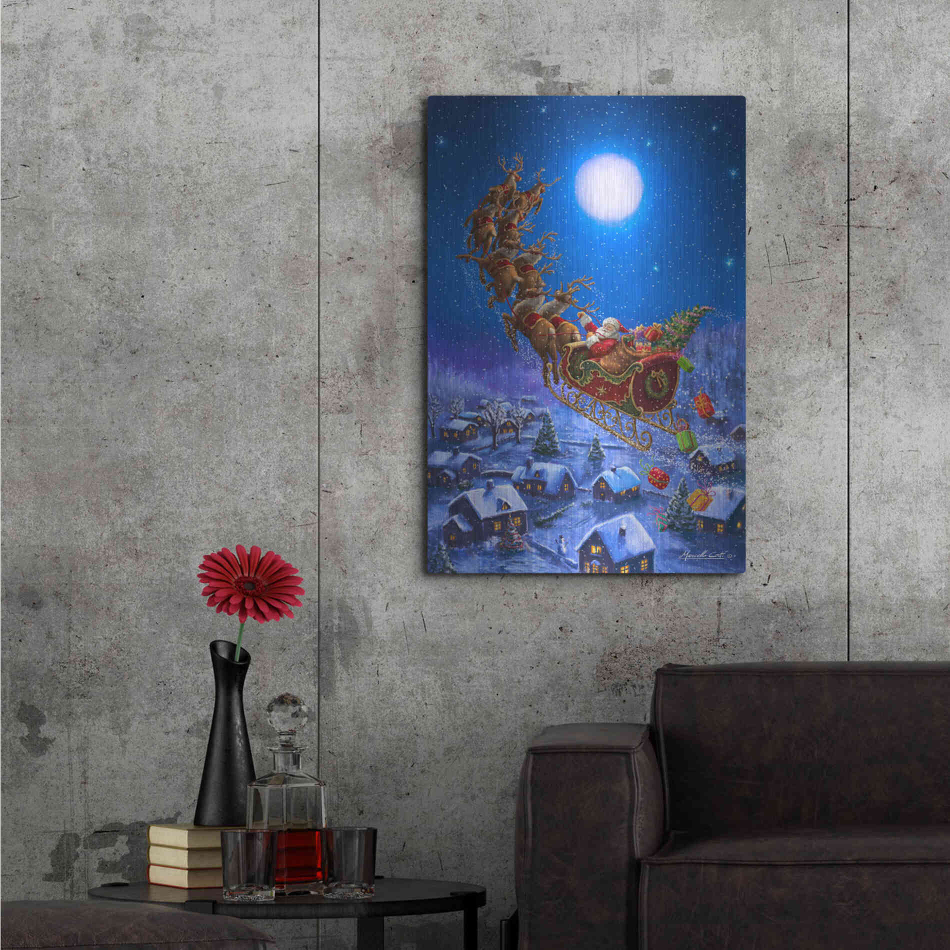 Luxe Metal Art 'Santa’s Night Ride' by Ali Corti, Metal Wall Art,24x36
