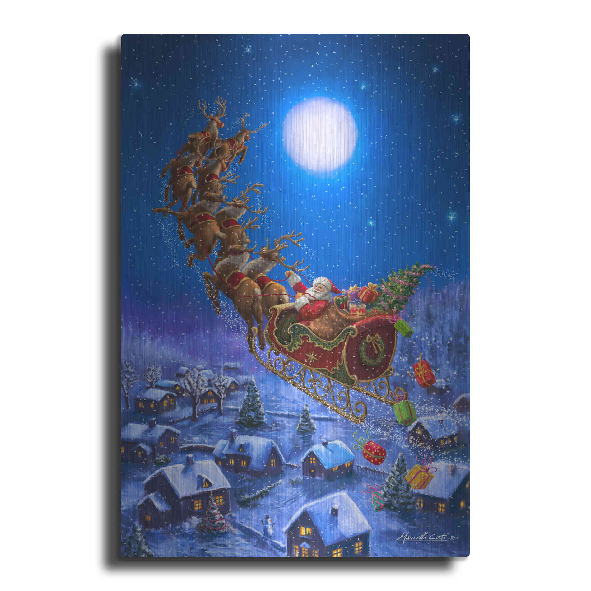 Luxe Metal Art 'Santa’s Night Ride' by Ali Corti, Metal Wall Art