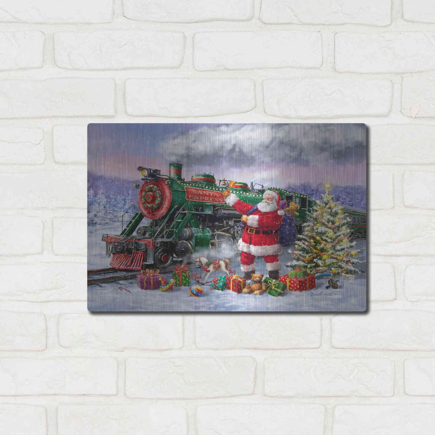 Luxe Metal Art 'Santa’s Express Train' by Ali Corti, Metal Wall Art,16x12