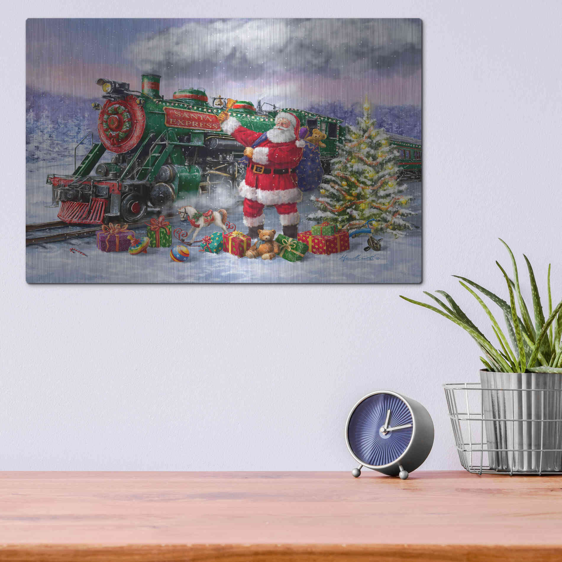 Luxe Metal Art 'Santa’s Express Train' by Ali Corti, Metal Wall Art,16x12
