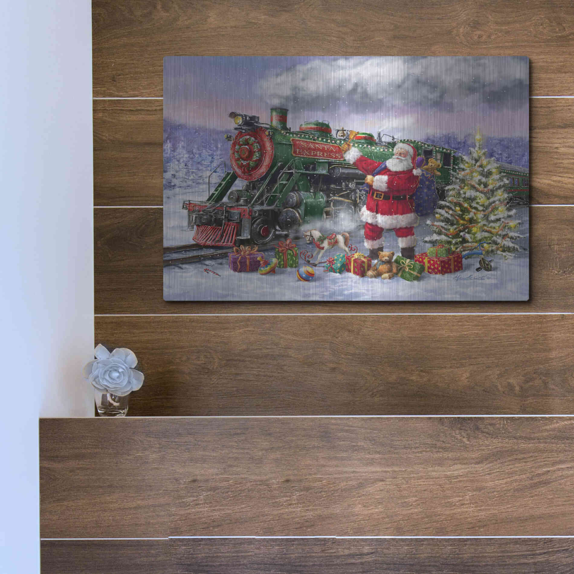 Luxe Metal Art 'Santa’s Express Train' by Ali Corti, Metal Wall Art,16x12