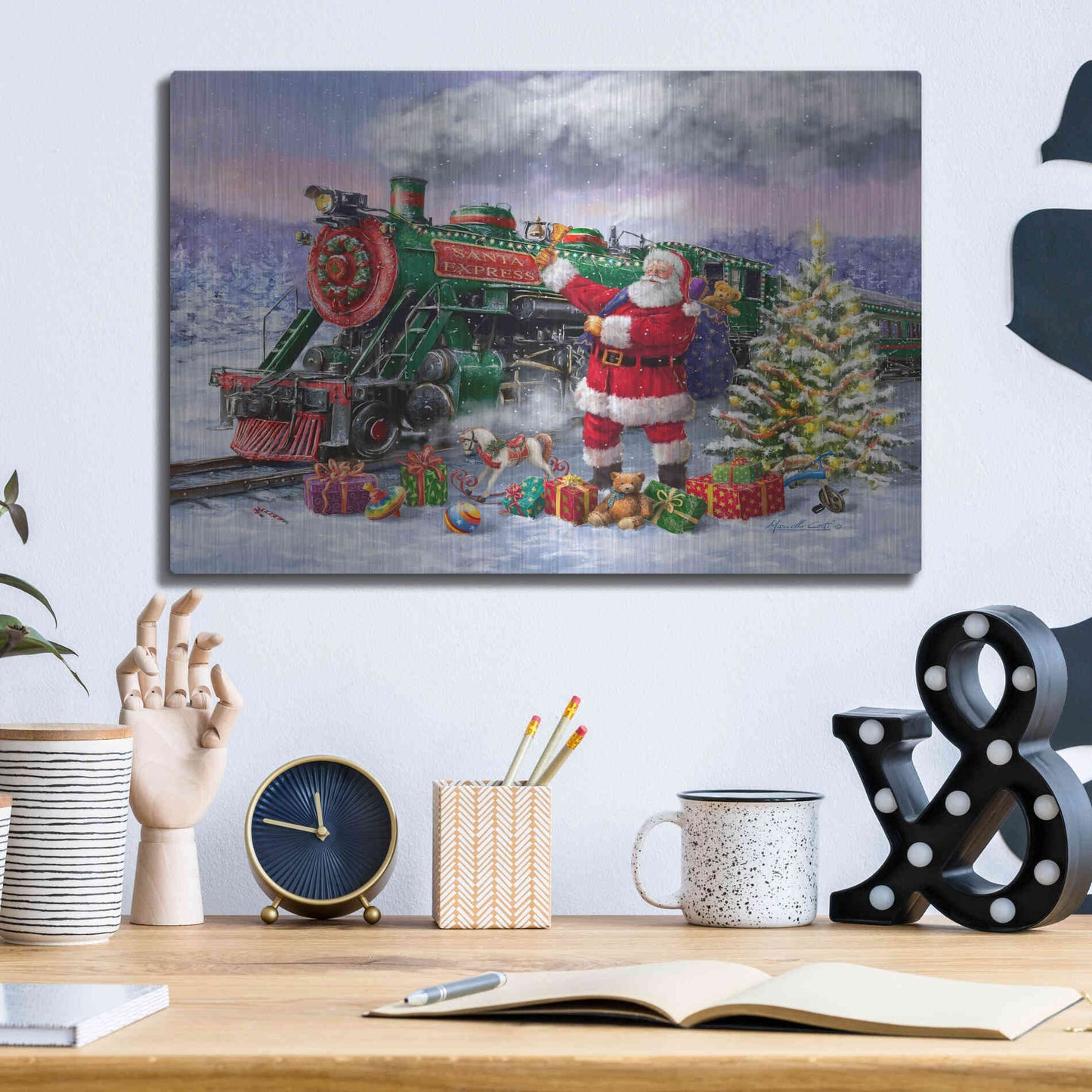 Luxe Metal Art 'Santa’s Express Train' by Ali Corti, Metal Wall Art,16x12