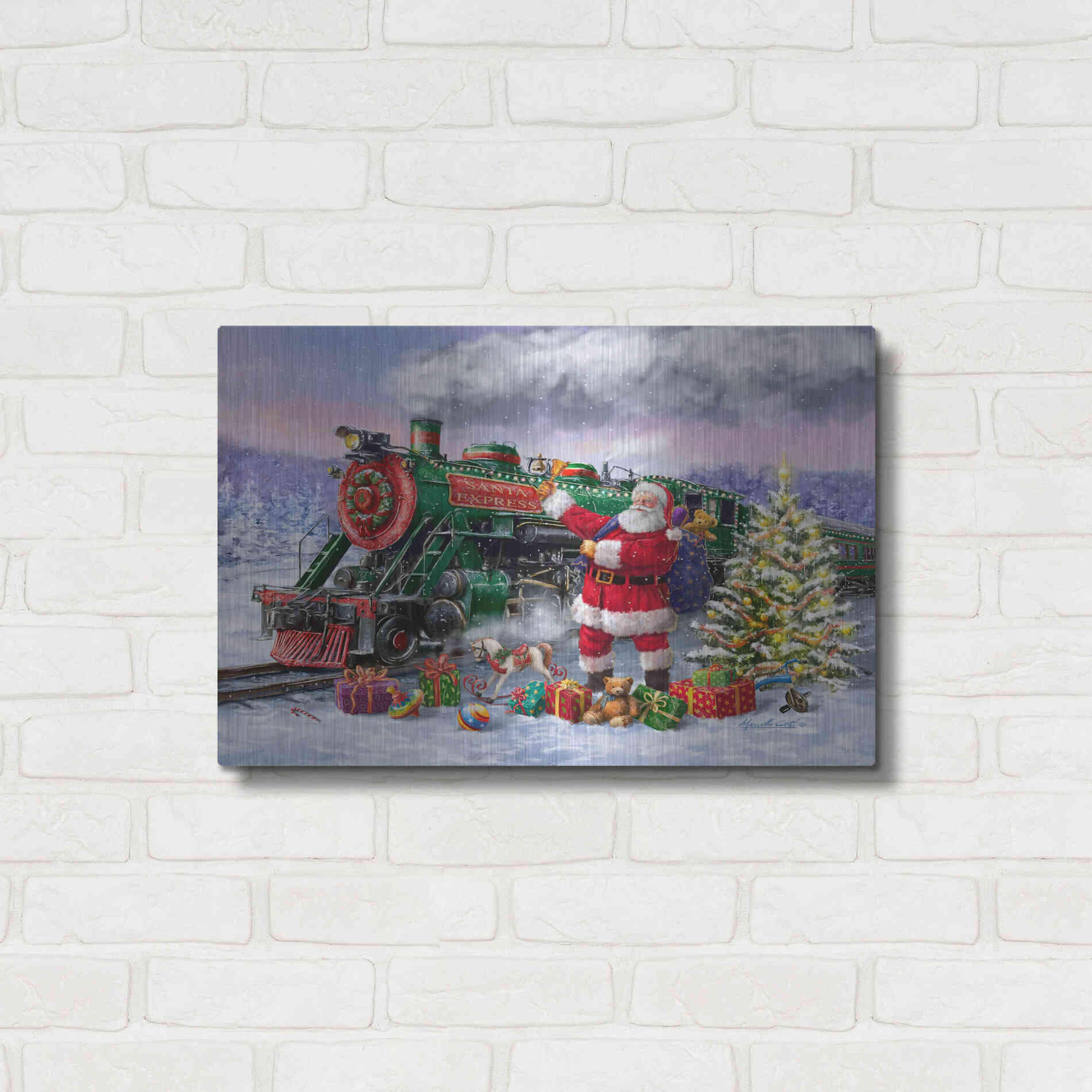 Luxe Metal Art 'Santa’s Express Train' by Ali Corti, Metal Wall Art,24x16