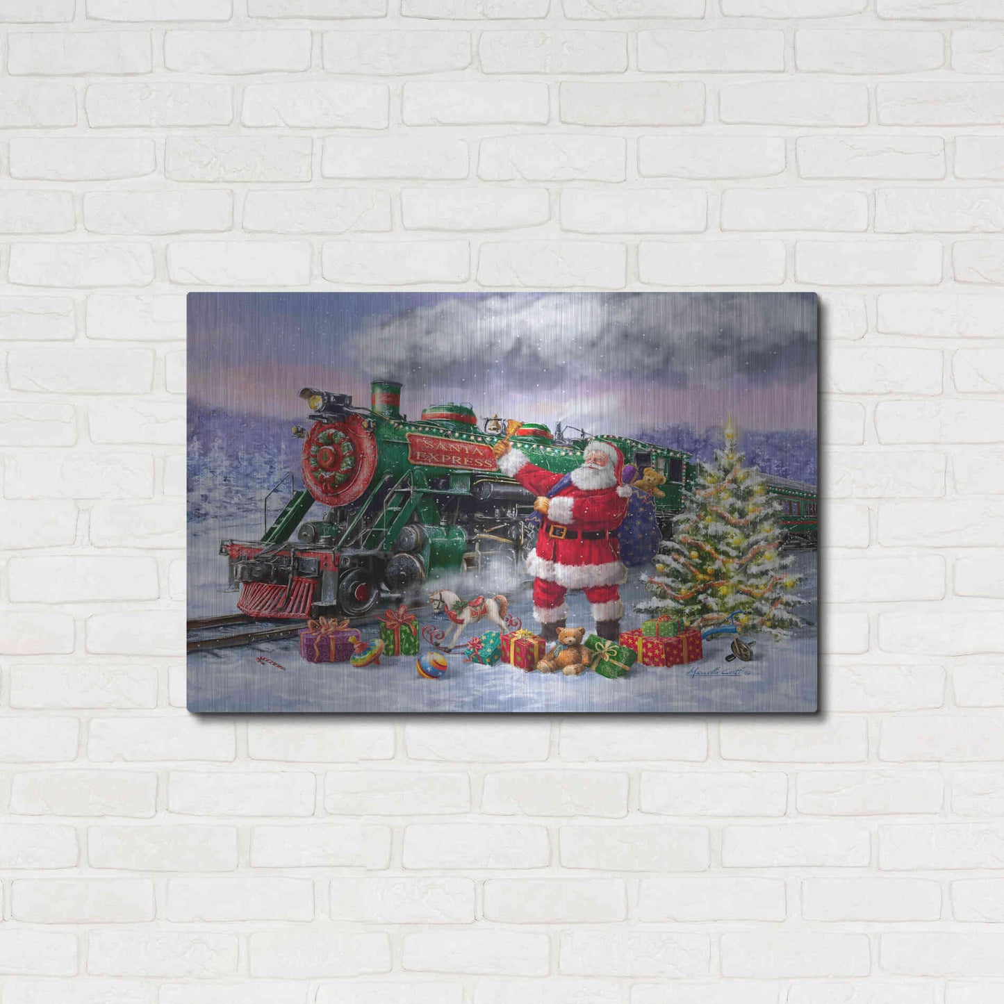 Luxe Metal Art 'Santa’s Express Train' by Ali Corti, Metal Wall Art,36x24