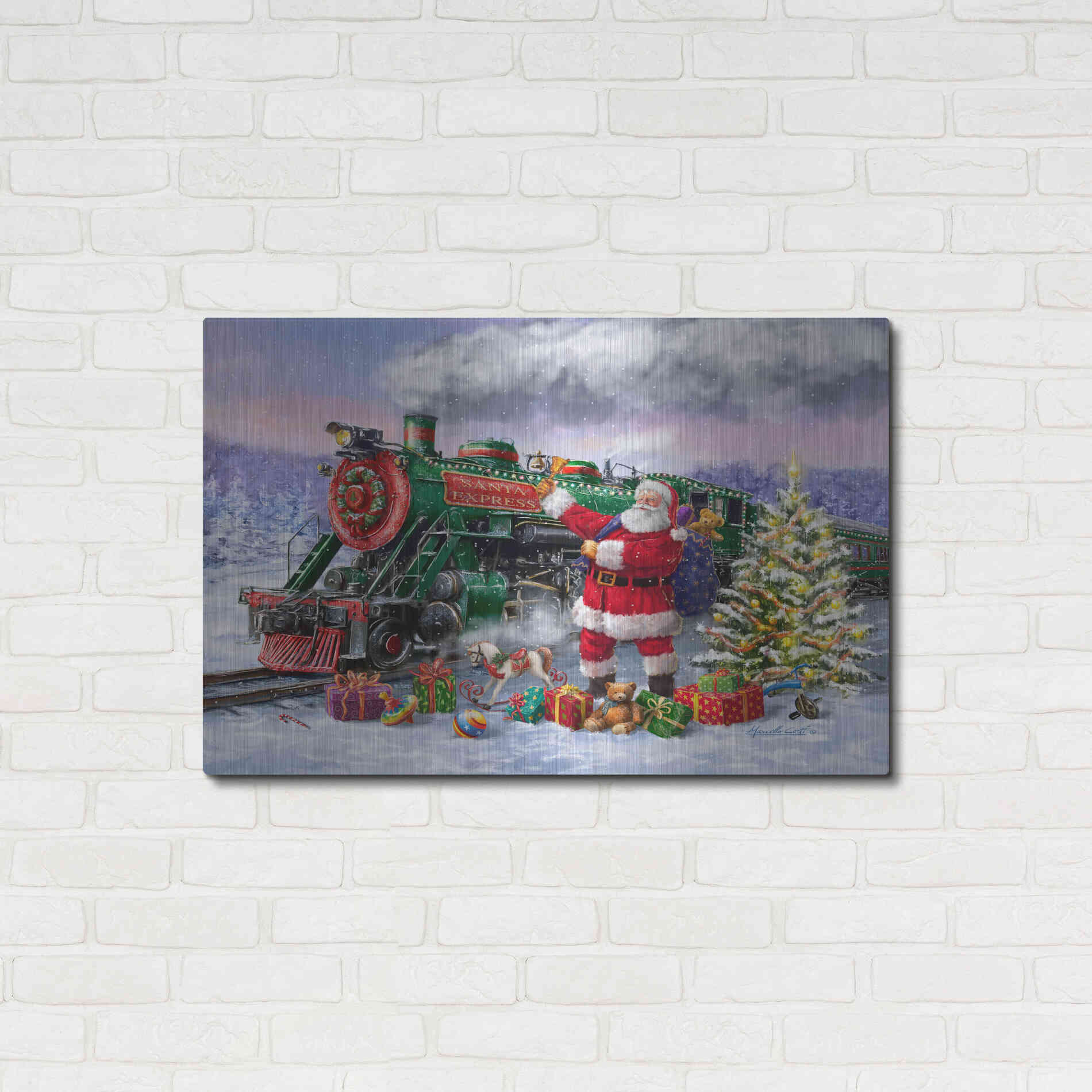 Luxe Metal Art 'Santa’s Express Train' by Ali Corti, Metal Wall Art,36x24